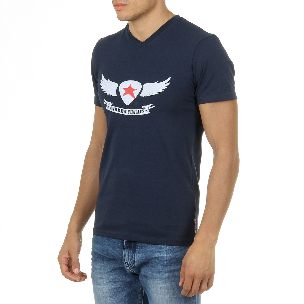 Andrew Charles Maglietta da uomo a maniche corte con scollo a V blu KENAN
