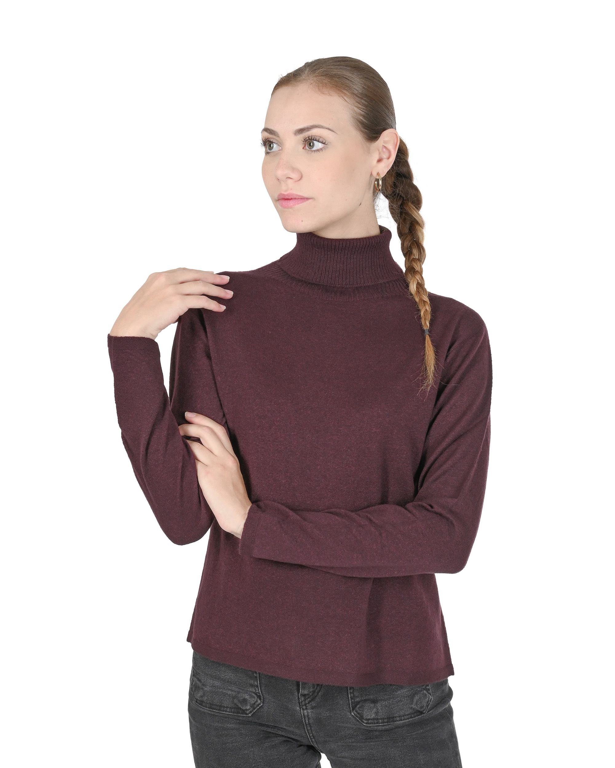 Maglione dolcevita da donna in cashmere Crown of Edinburgh COE 0020 BORDEAUX