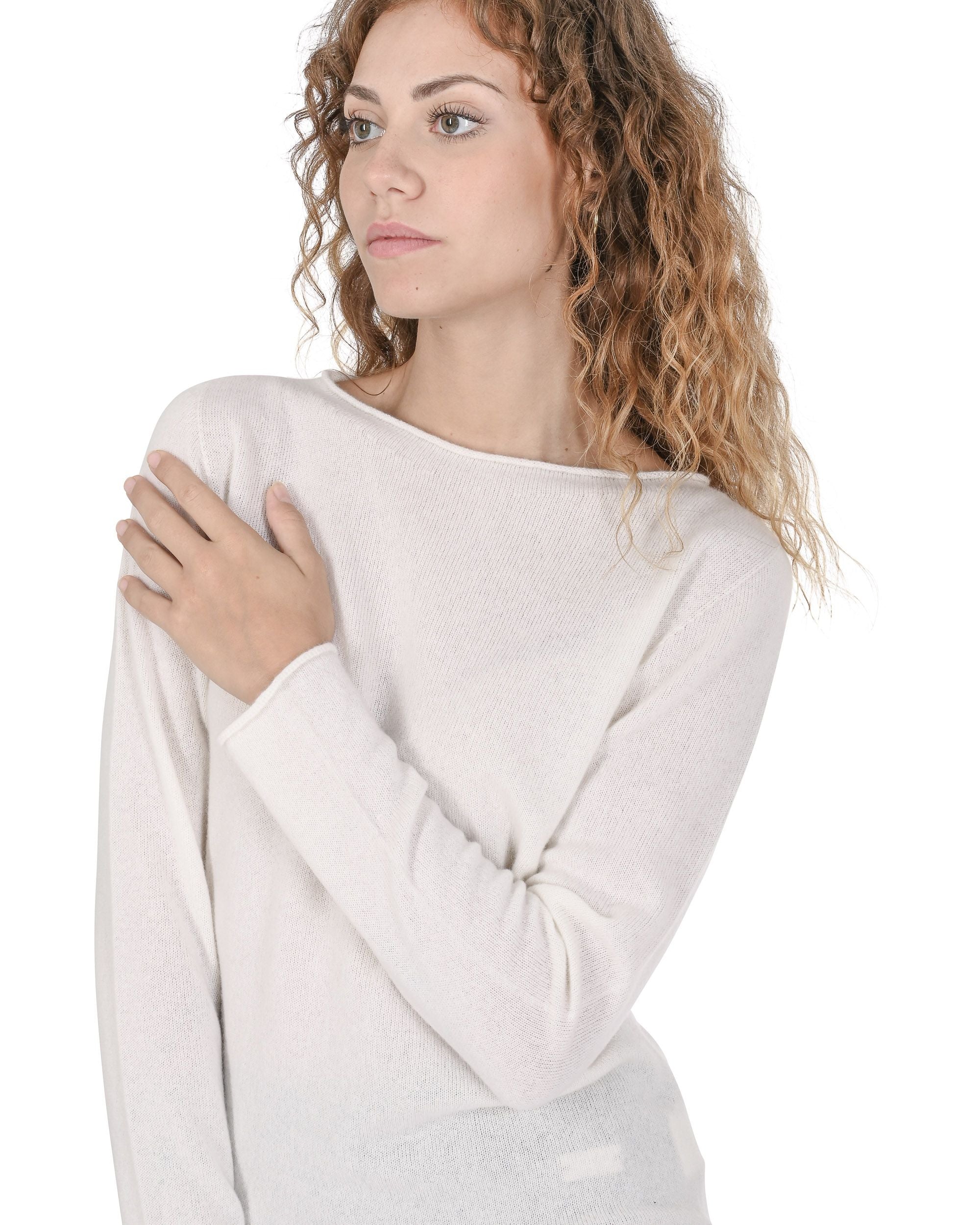 Maglione da donna con scollo a barca in cashmere Crown of Edinburgh COE 0025 CREMA
