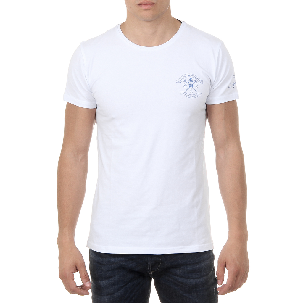 T-shirt da uomo Ufford & Suffolk Polo Club a maniche corte con scollo rotondo US028 BIANCO