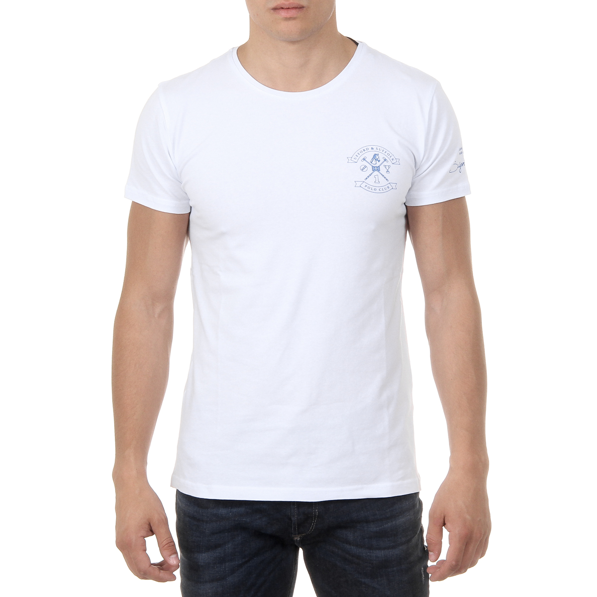 T-shirt da uomo Ufford & Suffolk Polo Club a maniche corte con scollo rotondo US028 BIANCO