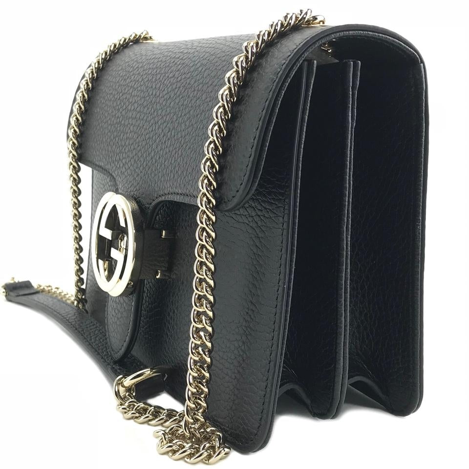 Borsa Gucci Interlocking in pelle con catena nera