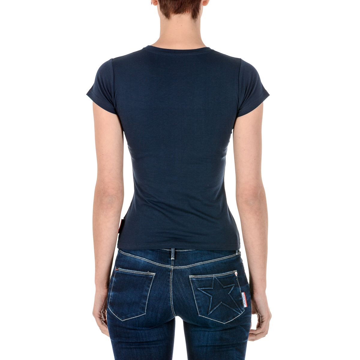 Andrew Charles Maglietta da donna a maniche corte con scollo rotondo blu TARANA