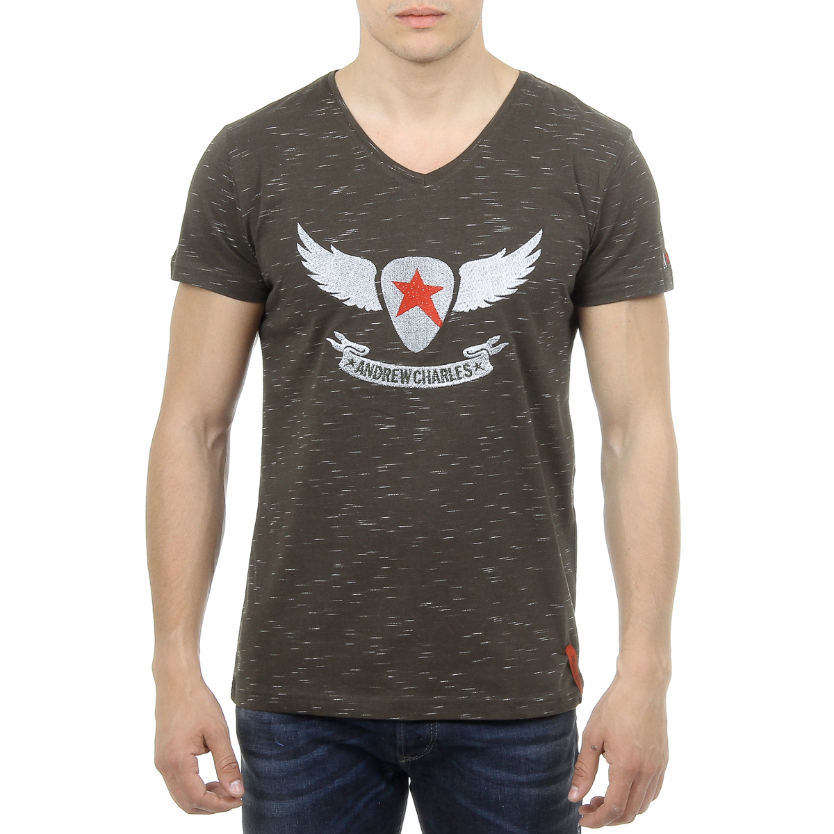 Andrew Charles T-shirt da uomo a maniche corte con scollo a V verde scuro CONNOR