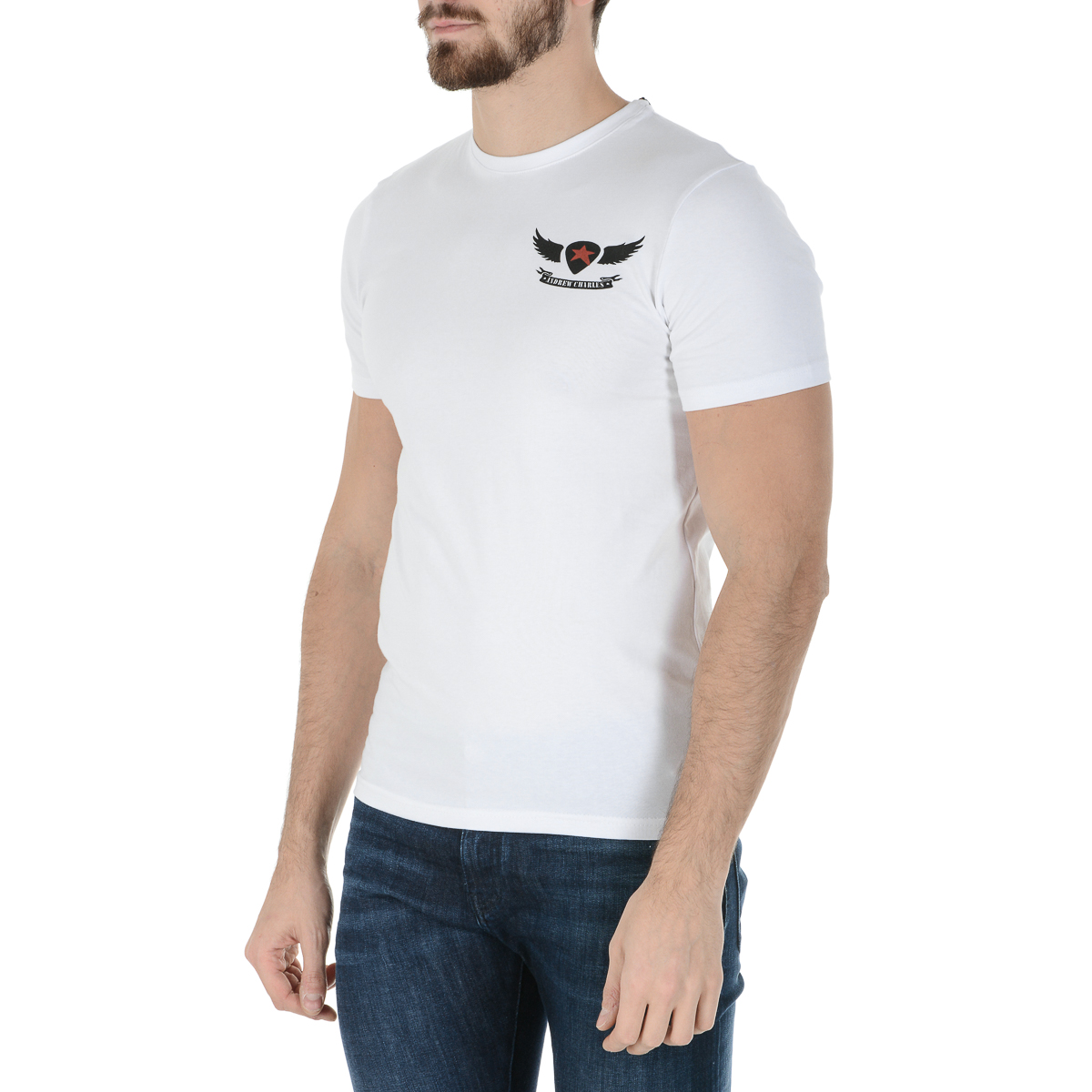 Andrew Charles T-shirt da uomo a maniche corte con scollo rotondo, bianca KEITA