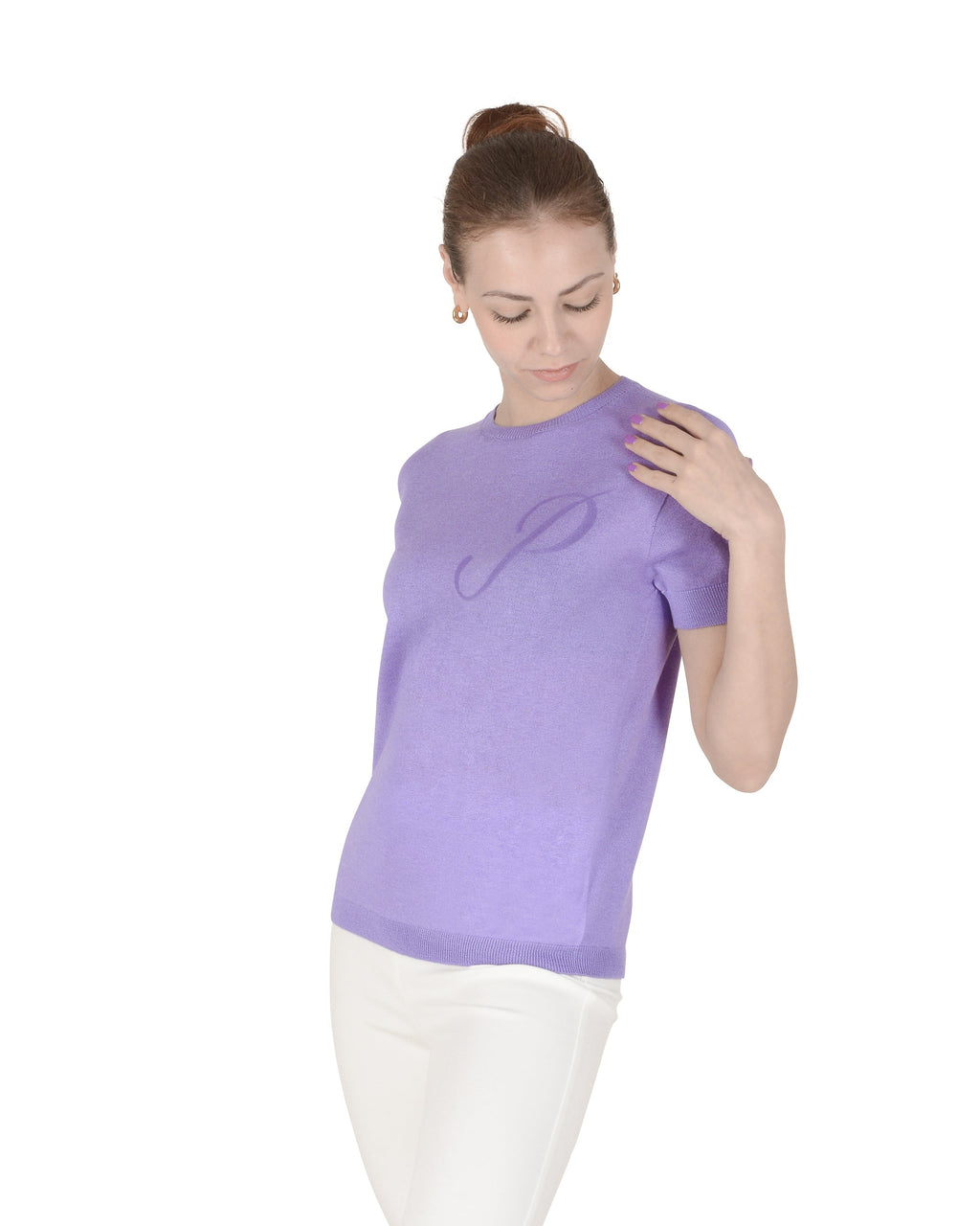 Maglia girocollo estiva in cashmere - Manica corta - Lilla