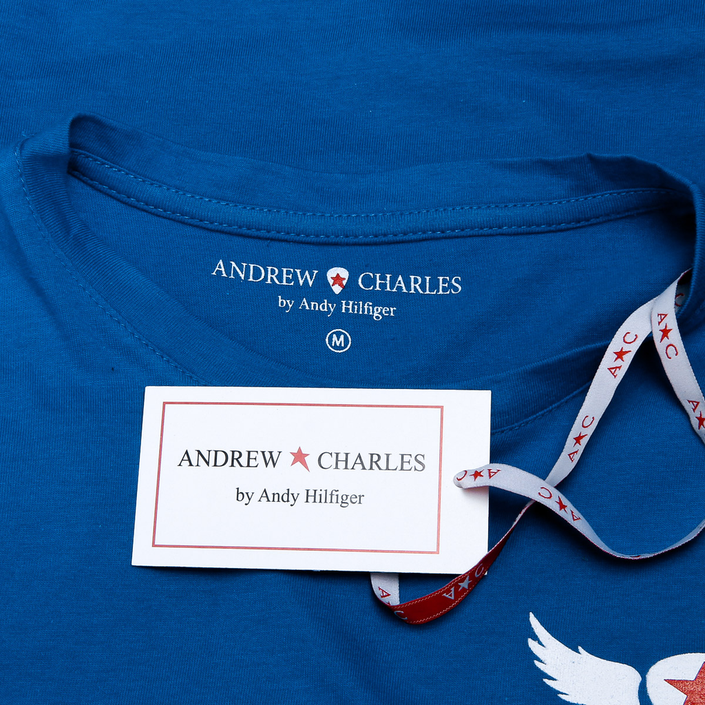 Andrew Charles Maglietta da donna a maniche corte con scollo rotondo blu TARANA