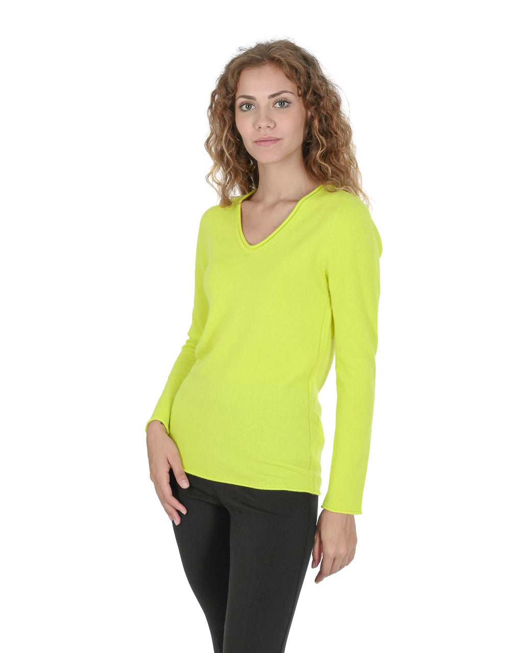 Maglione da donna con scollo a V in cashmere Crown of Edinburgh COE 0022 GIALLO