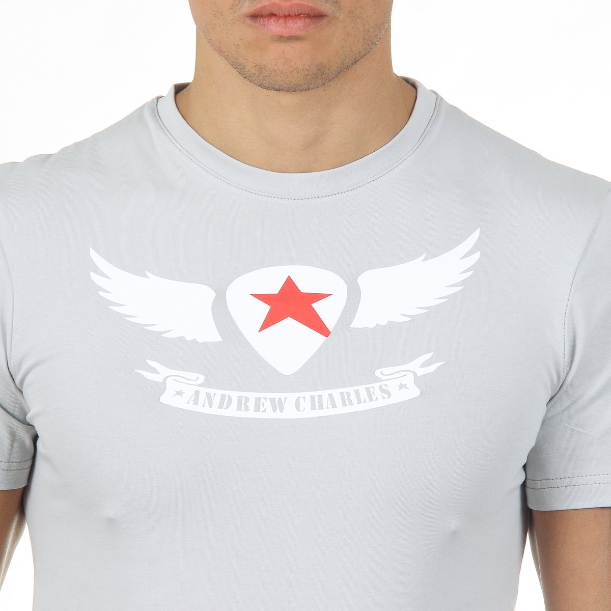 Andrew Charles T-shirt da uomo a maniche corte con scollo rotondo grigio chiaro KEITA