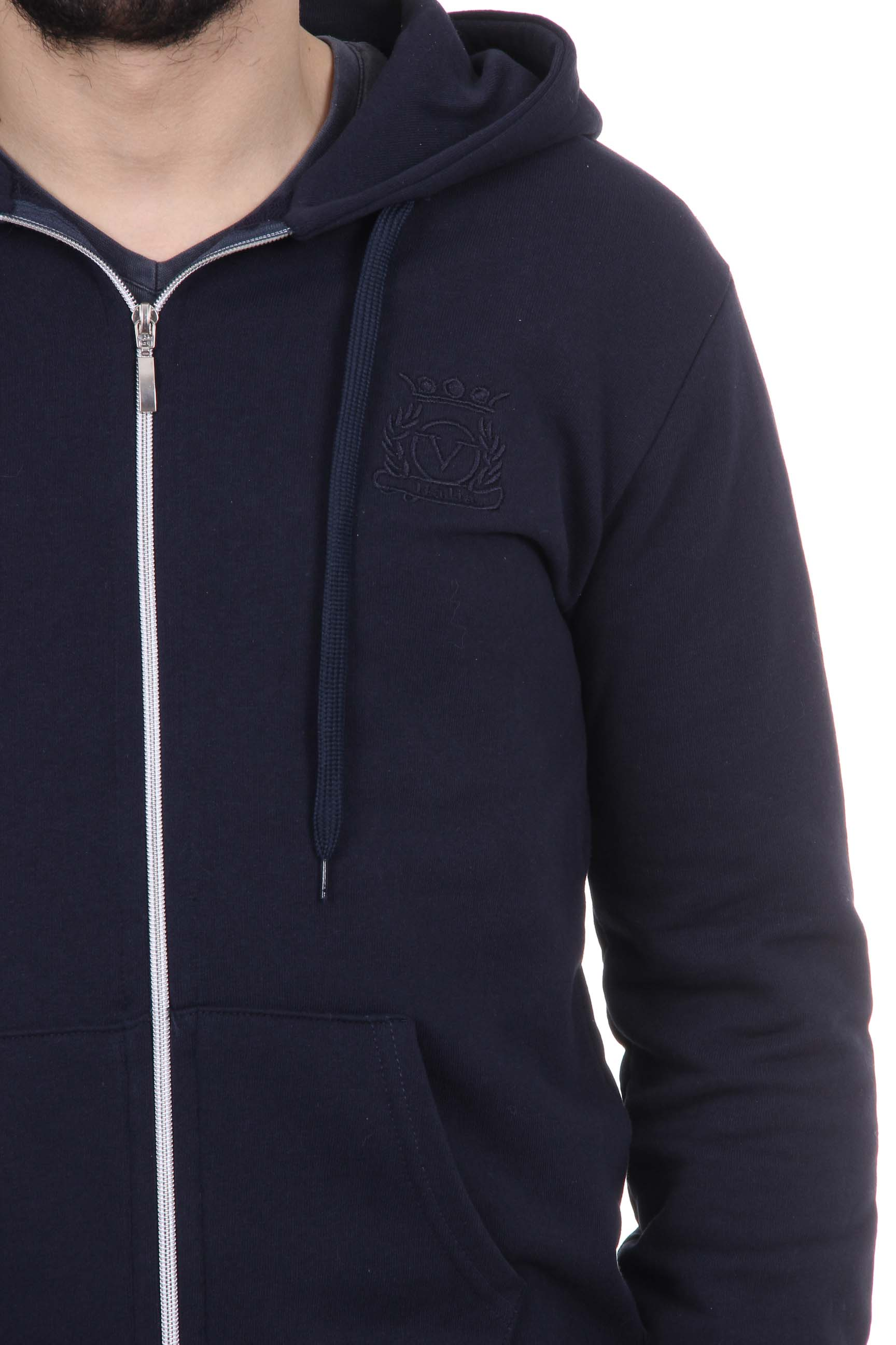 Felpa con cappuccio da uomo V 1969 Italia con cerniera ART. 4468 BLU SCURO