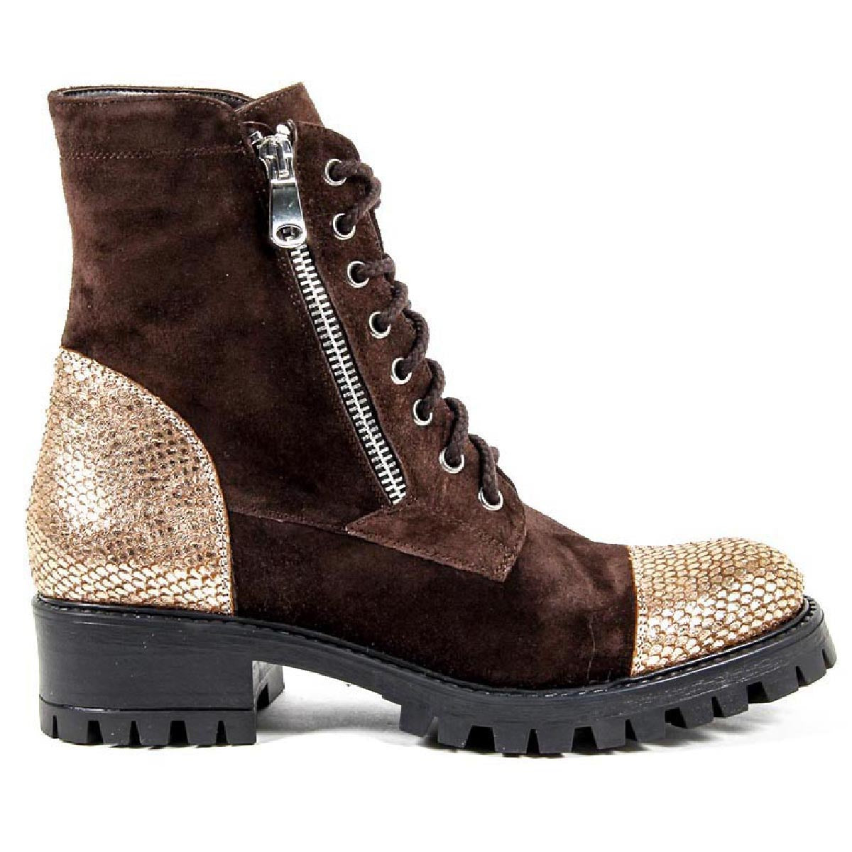 V 1969 Italia Womens Short Boot B1476 VELOUR TDM PITONE BRONZO