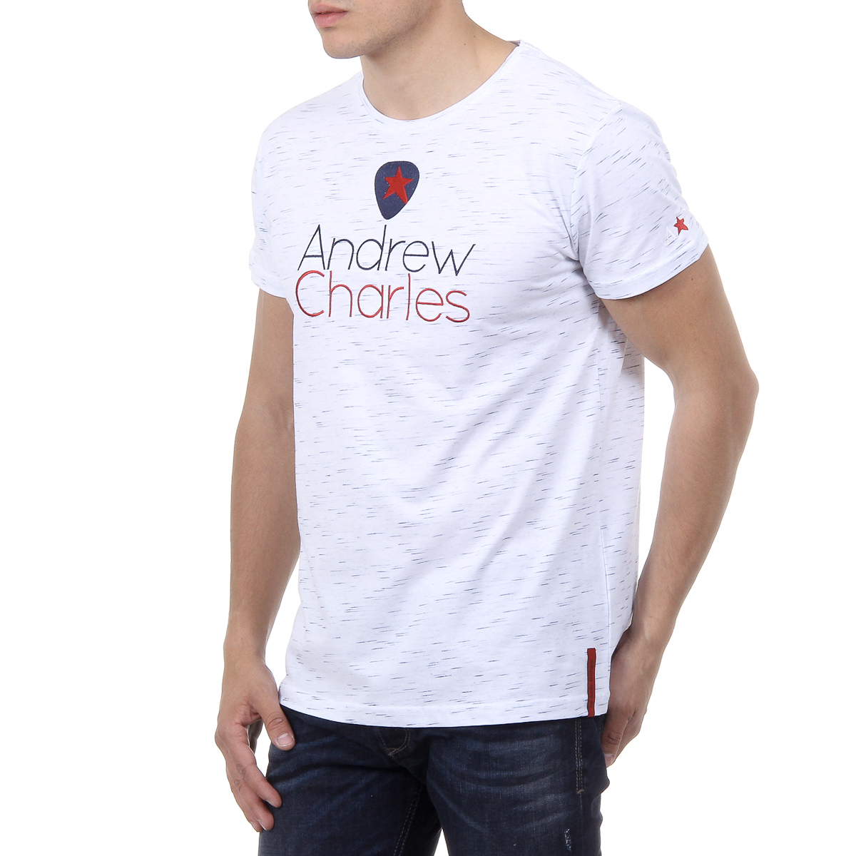 Andrew Charles T-shirt da uomo a maniche corte con scollo rotondo, bianca JACK