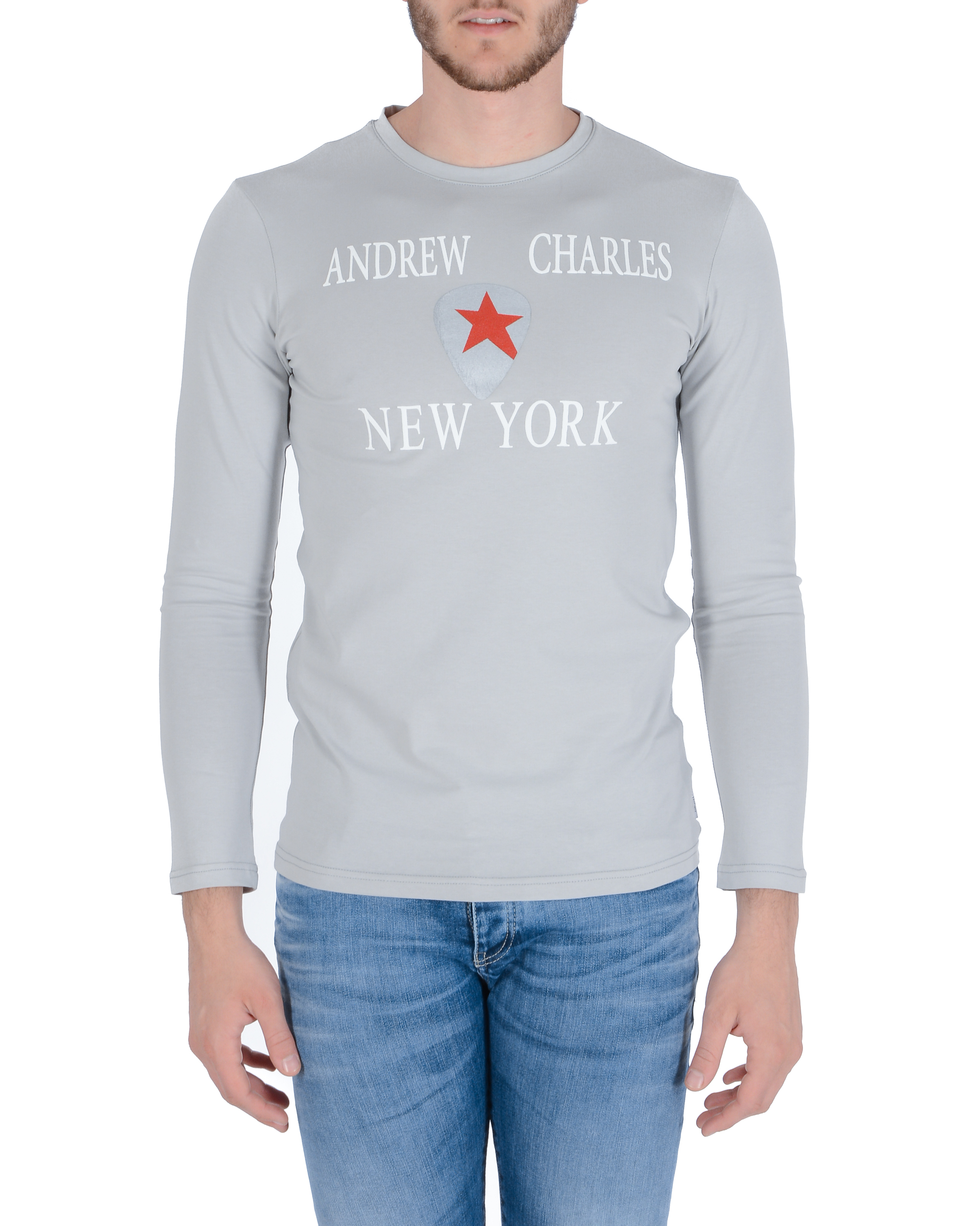 Andrew Charles Maglietta da uomo LS SELMA GRIGIO CHIARO S14