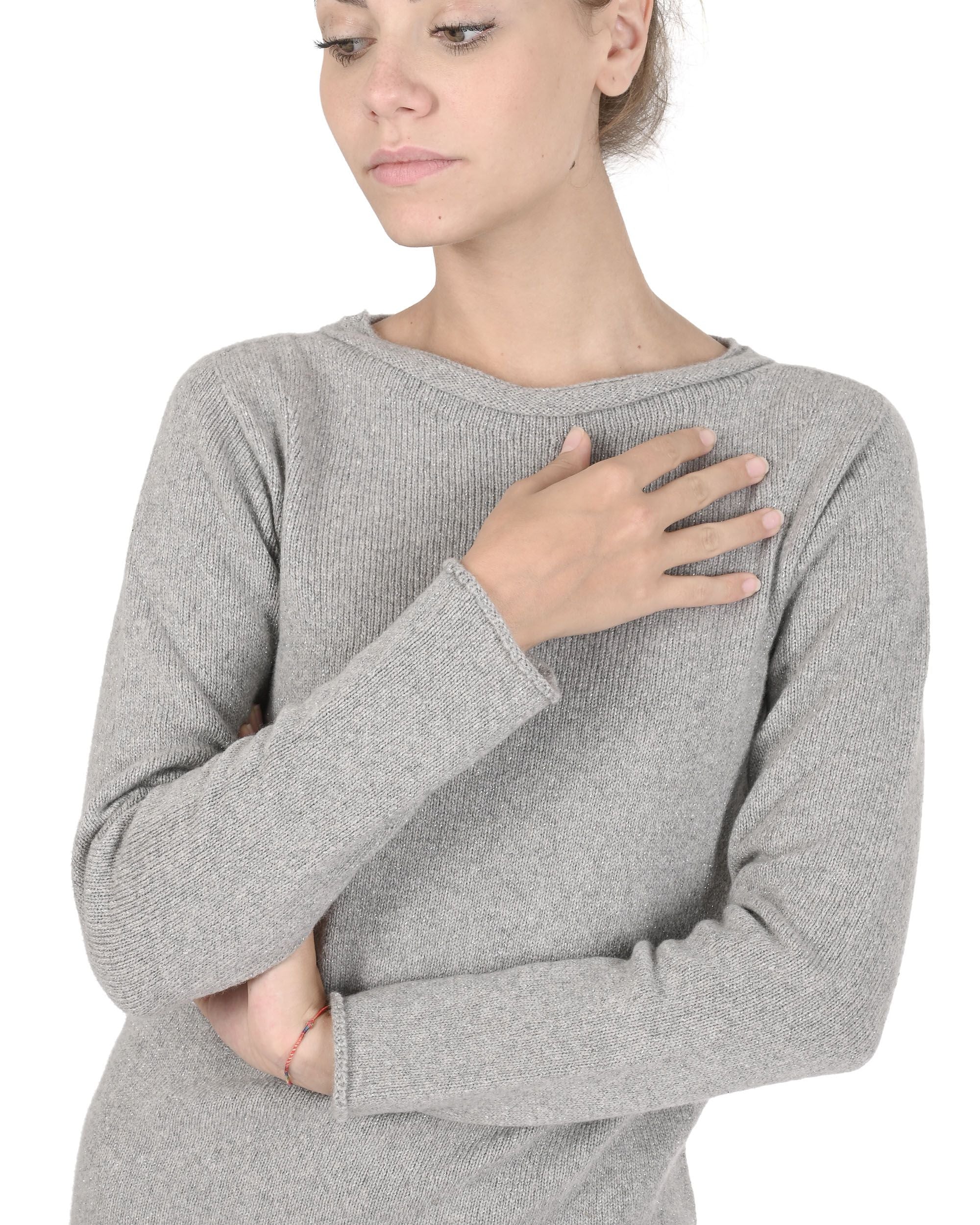 Maglione da donna con scollo a barca in cashmere Crown of Edinburgh COE 0015 GRIGIO