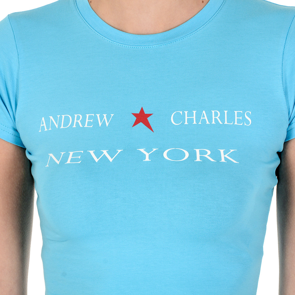 Andrew Charles T-shirt da donna a maniche corte con scollo tondo, blu chiaro TARANA