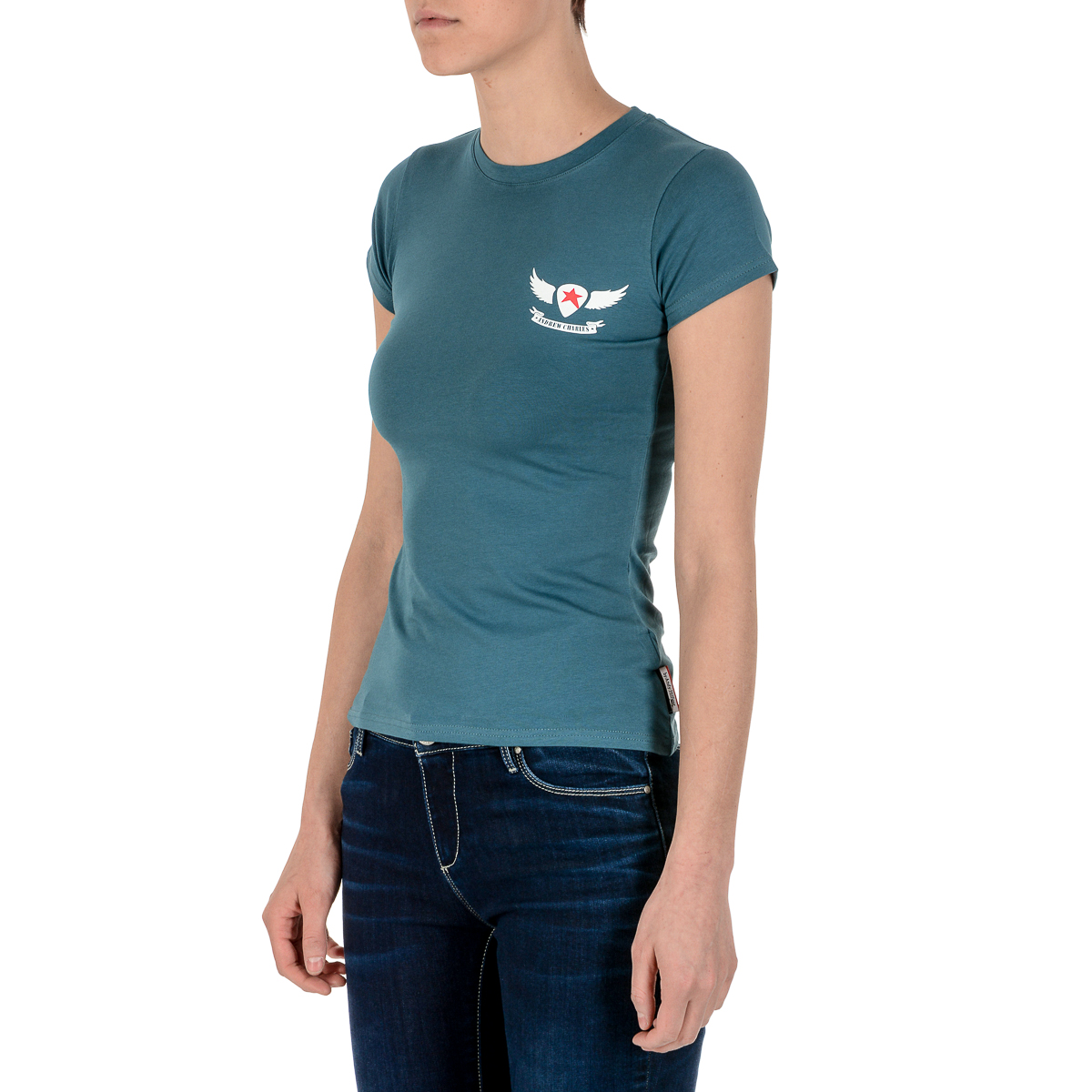 Andrew Charles T-shirt da donna a maniche corte con scollo rotondo verde TARANA