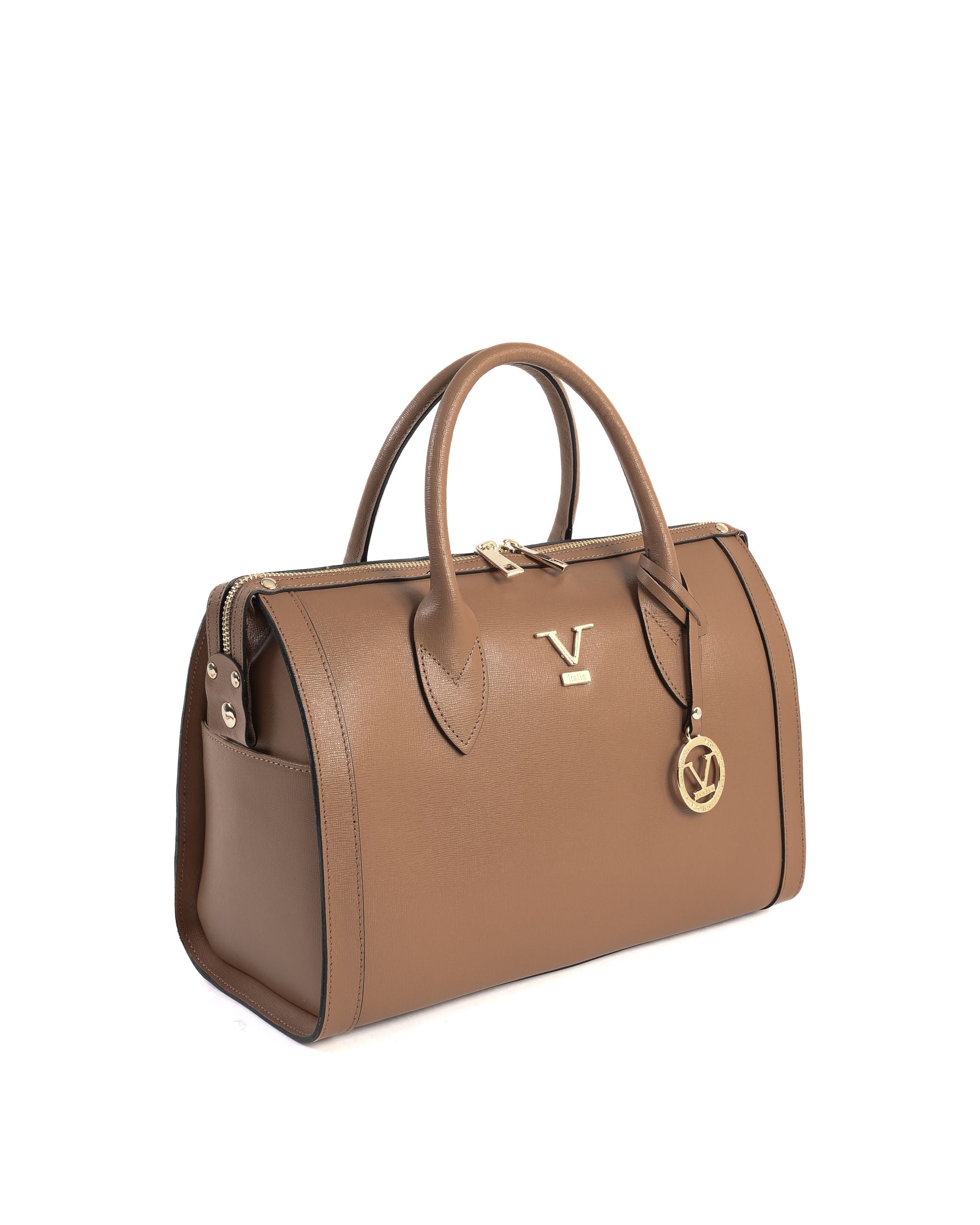 Borsa a mano da donna V Italia Marrone V014-G SAFFIANO CUOIO CHIARO