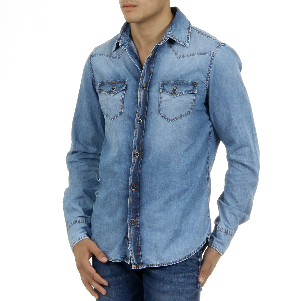 Camicia da uomo Andrew Charles a maniche lunghe in denim CAMILIA