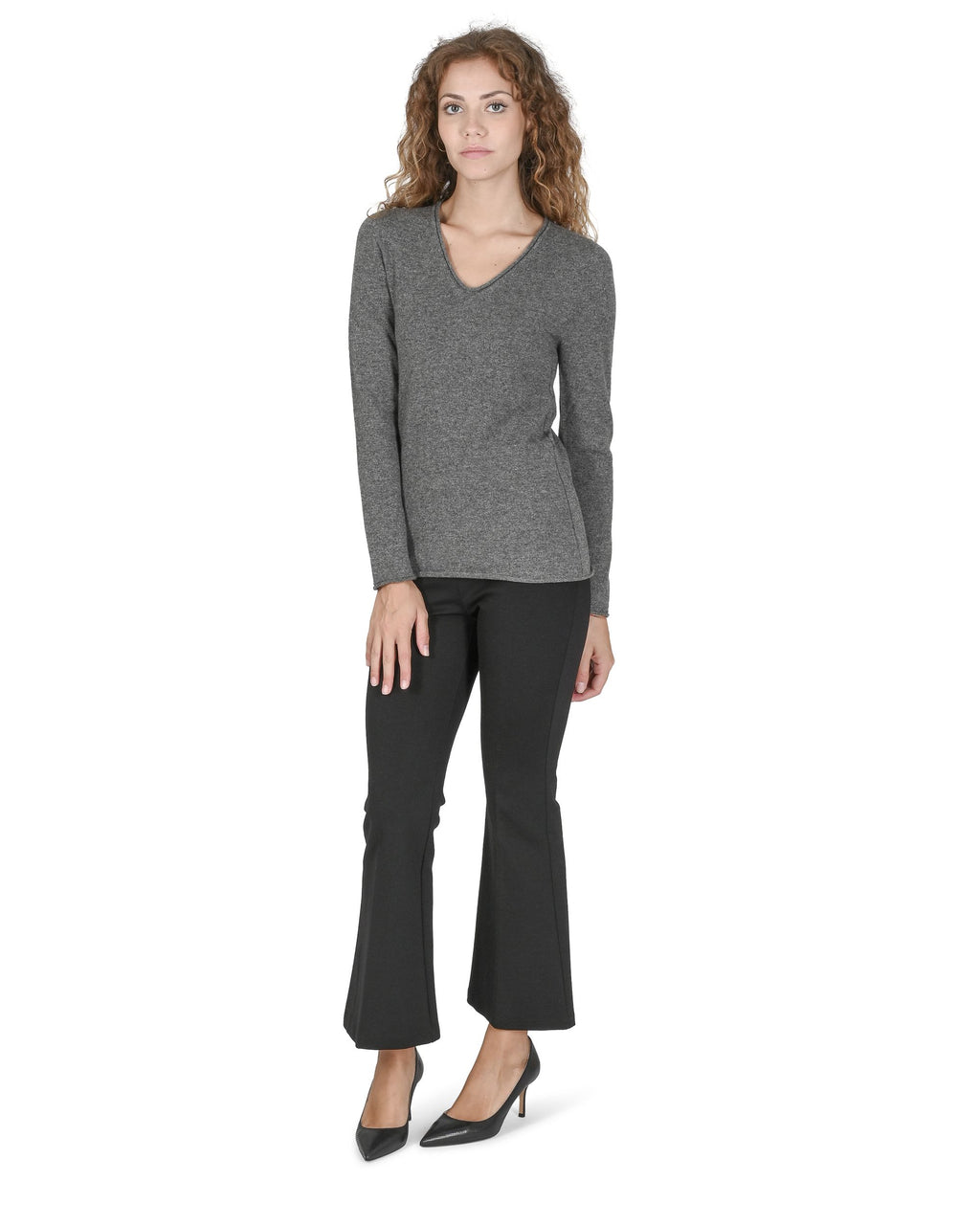 Maglione da donna con scollo a V in cashmere Crown of Edinburgh COE 0022 GRIGIO