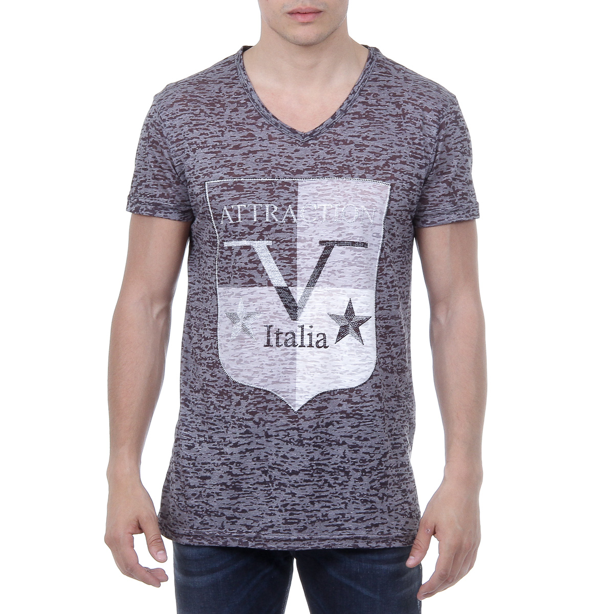 V 1969 Italia T-shirt da uomo a maniche corte con scollo a V, nera ALEXANDER