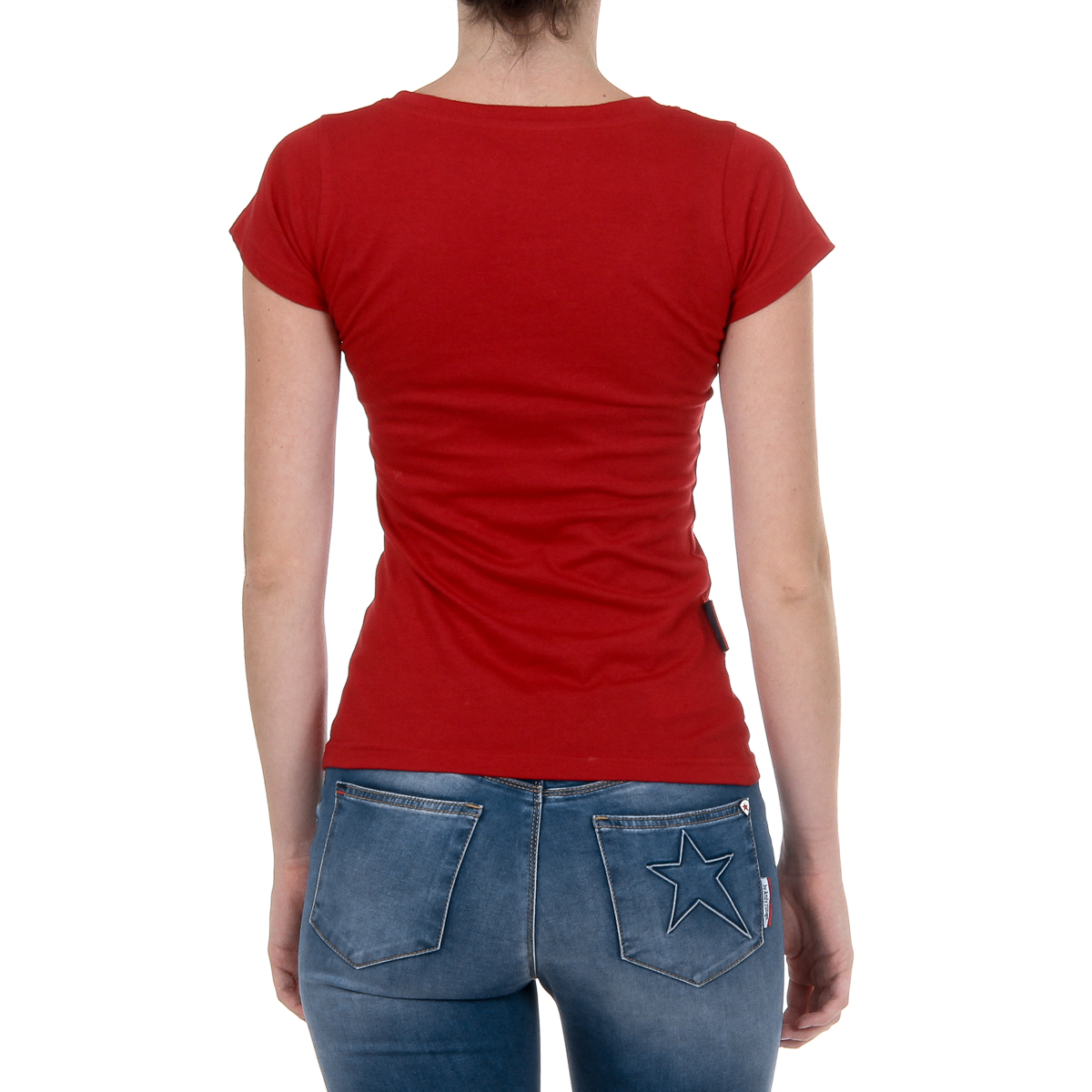Andrew Charles T-shirt da donna a maniche corte con scollo a V, rossa TAPIWA