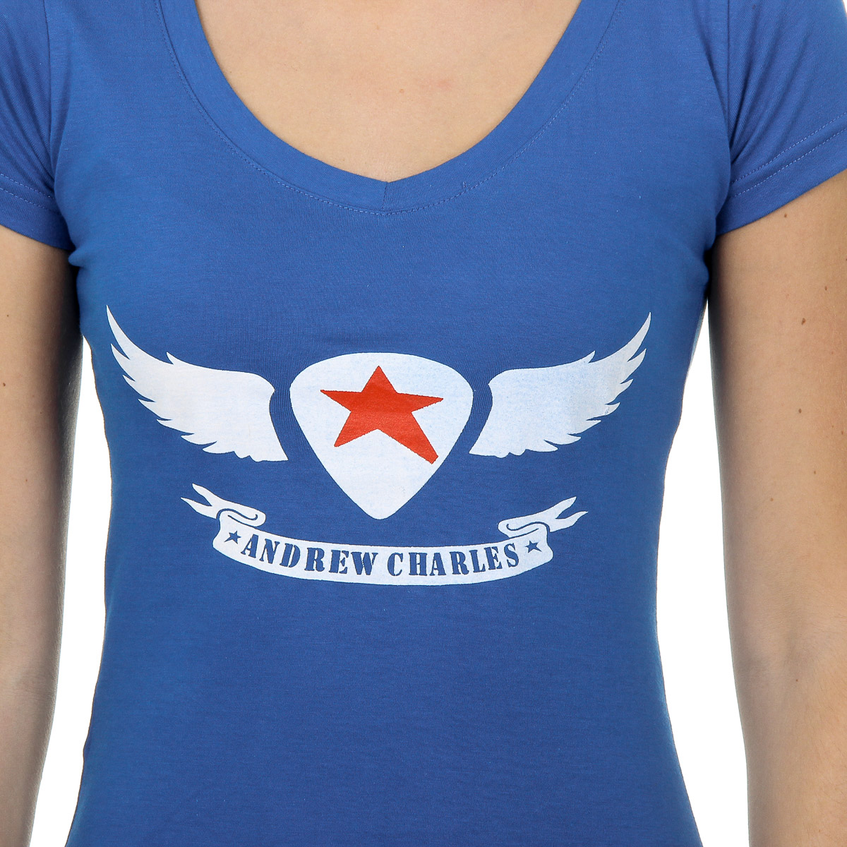 Andrew Charles T-shirt da donna a maniche corte con scollo a V blu TAPIWA