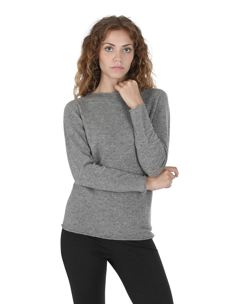 Maglione da donna con scollo a barca in cashmere Crown of Edinburgh COE 0025 GRIGIO