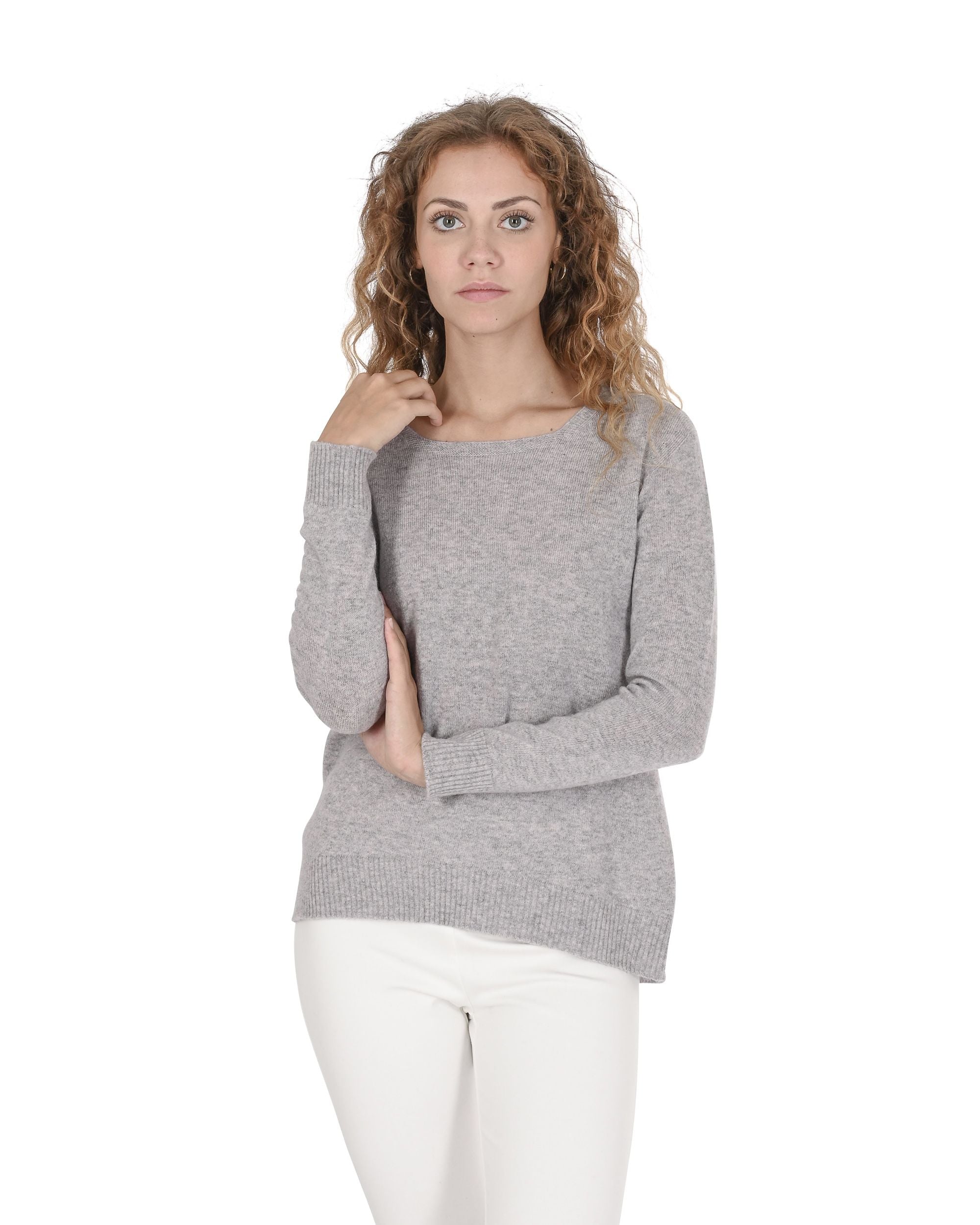 Maglione da donna in cashmere con scollo quadrato Crown of Edinburgh COE 006 OYSTER