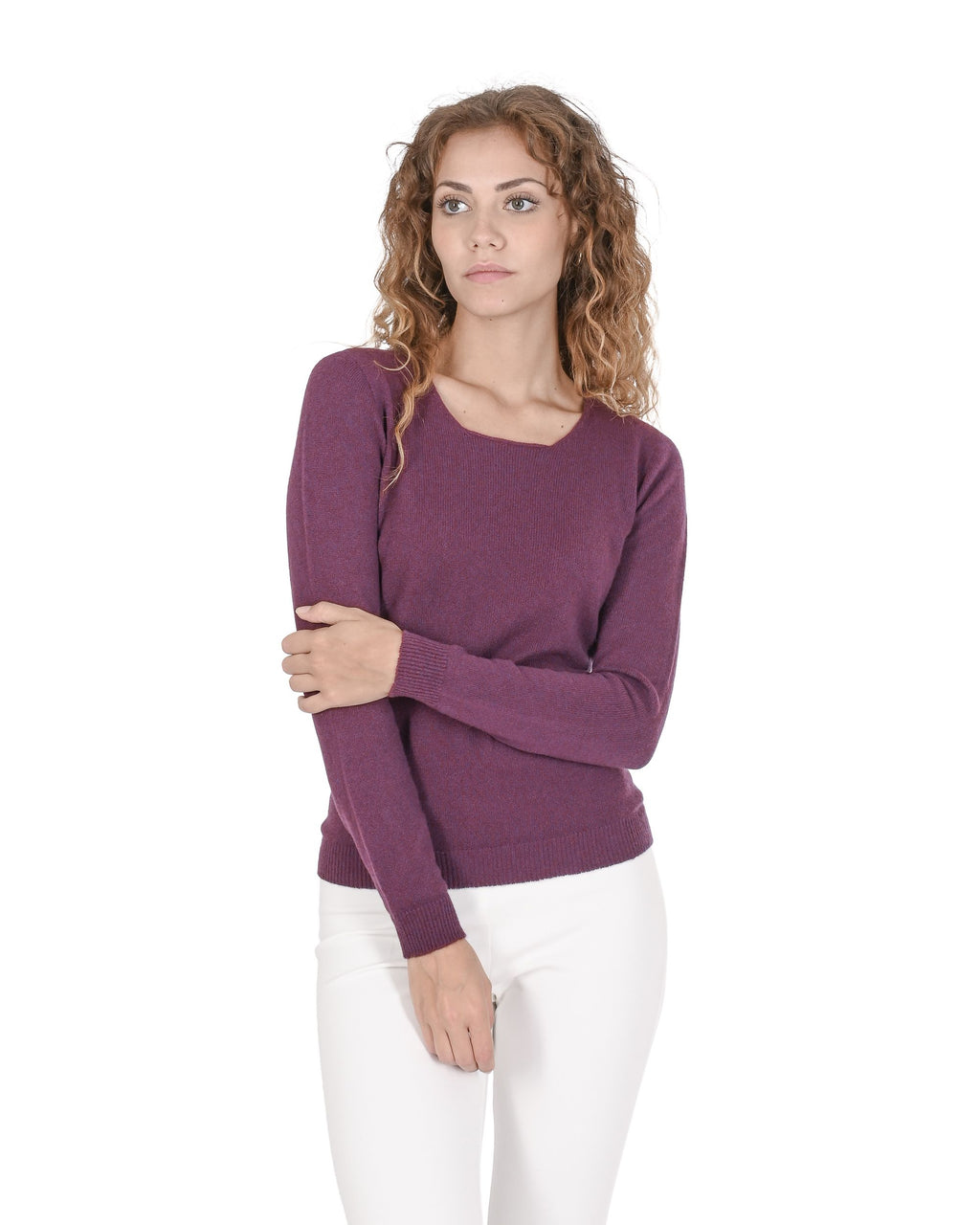 Maglione da donna in cashmere con scollo quadrato Crown of Edinburgh COE 0024 BURGUNDY