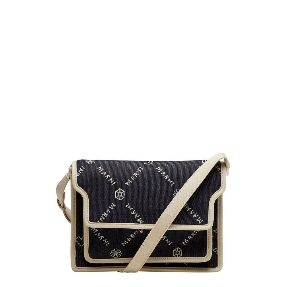 Borsa a tracolla in tessuto Marni Monogram nera