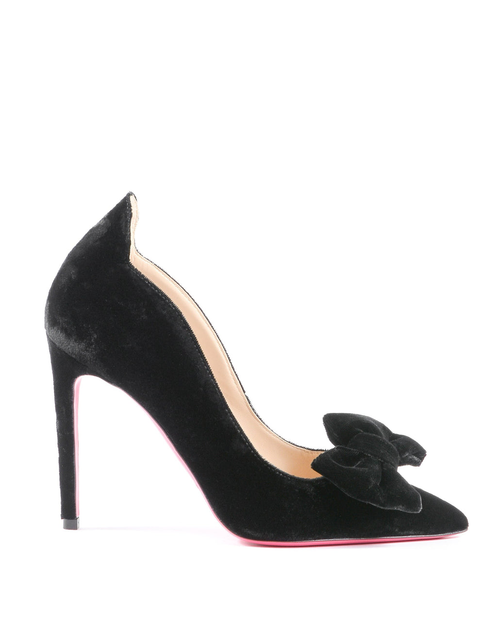 Décolleté con fiocco in velluto da donna - Nero