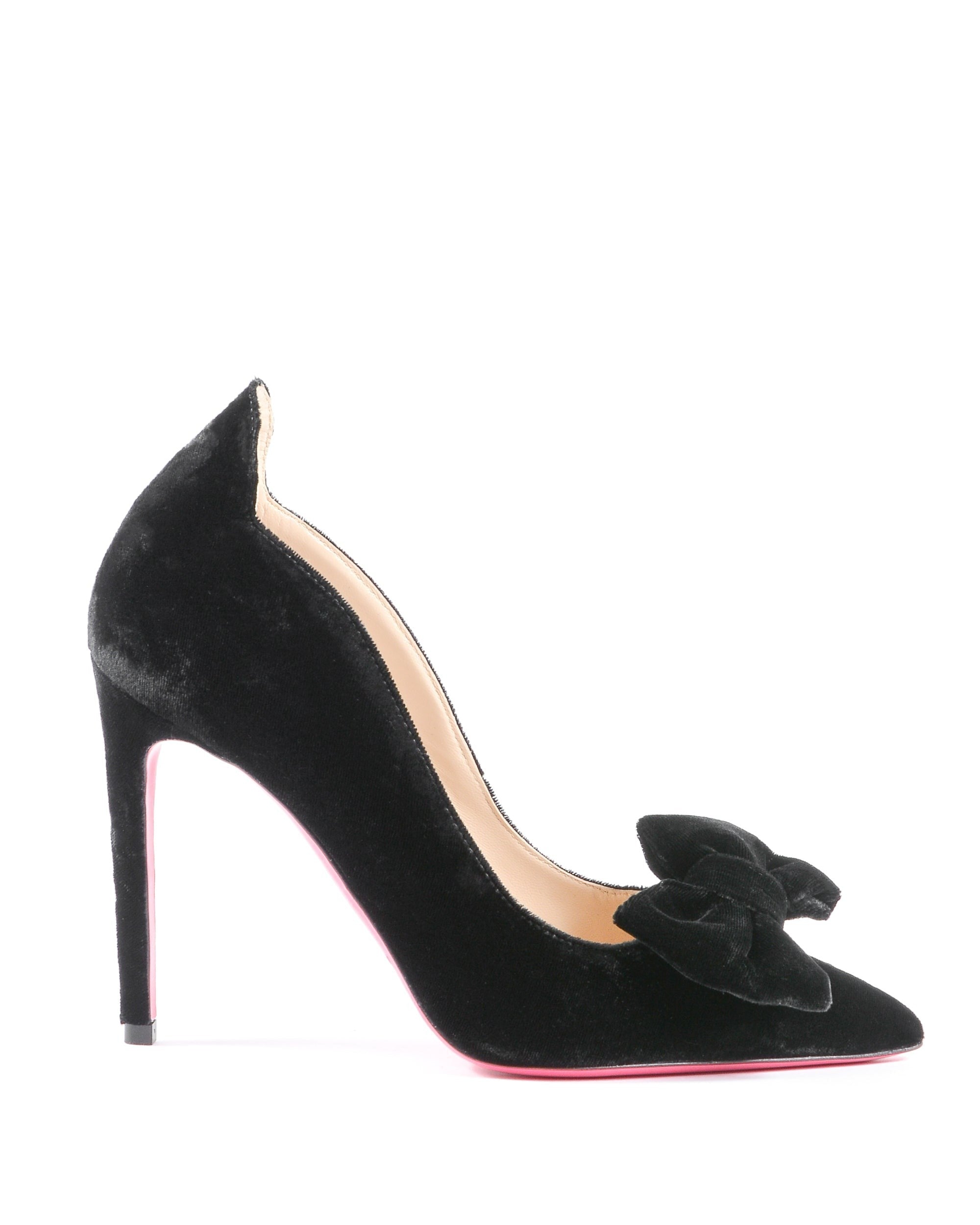 Décolleté con fiocco in velluto da donna - Nero