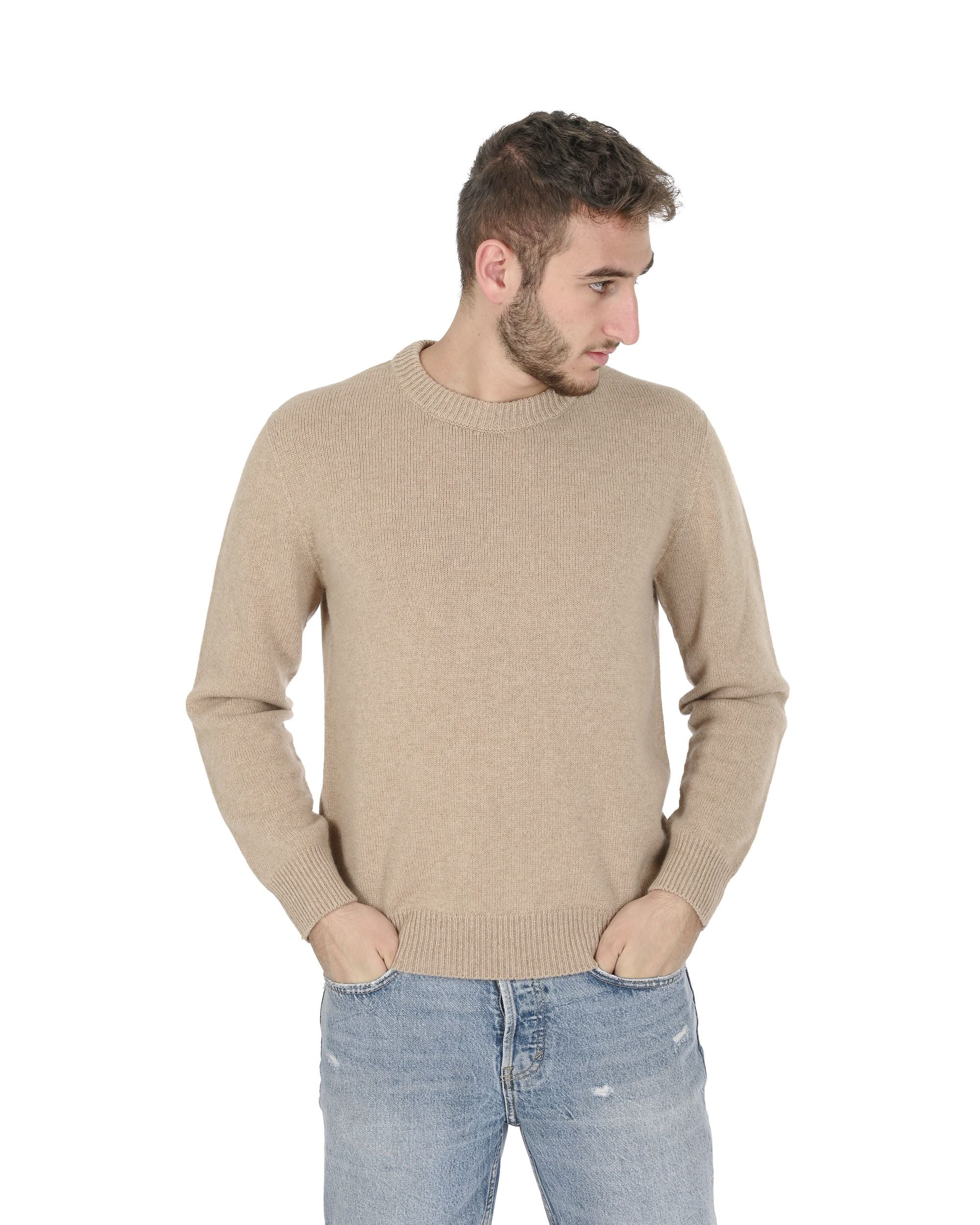 Maglione girocollo da uomo in cashmere Crown of Edinburgh COE 009 BEIGE