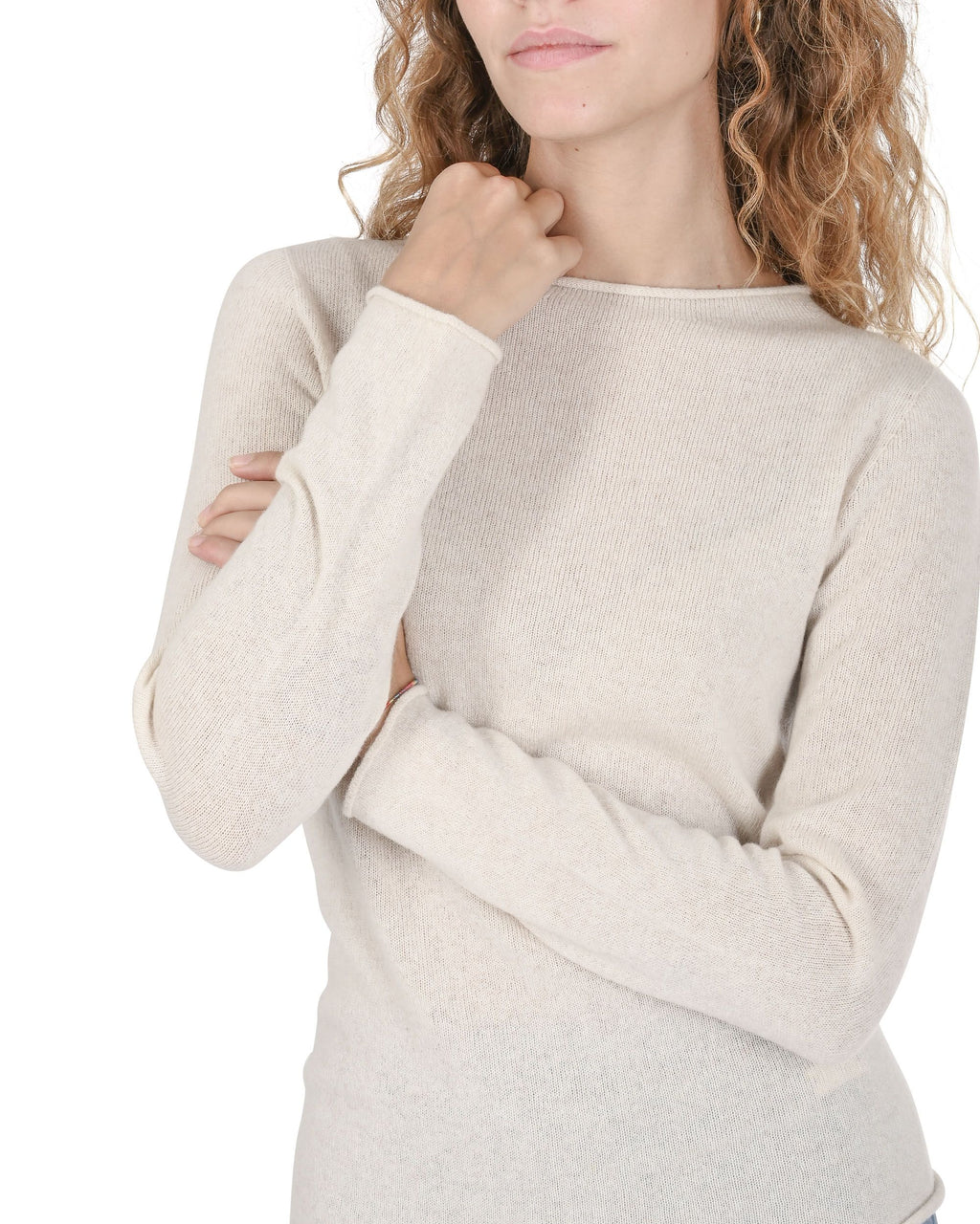 Maglione da donna con scollo a barca in cashmere Crown of Edinburgh COE 007 SAND