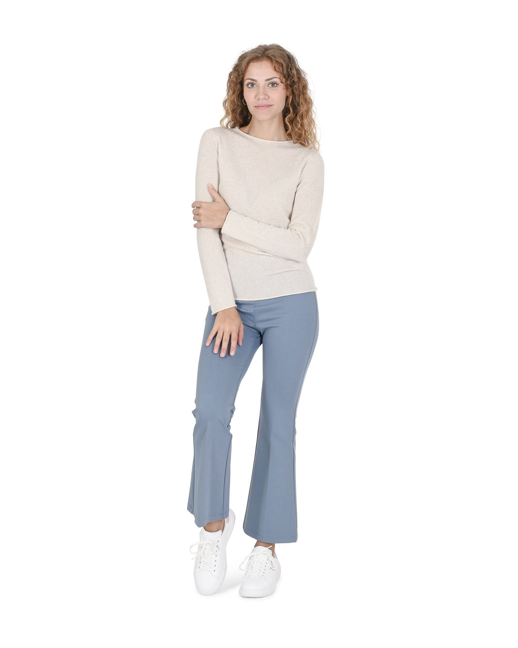 Maglione da donna con scollo a barca in cashmere Crown of Edinburgh COE 007 SAND
