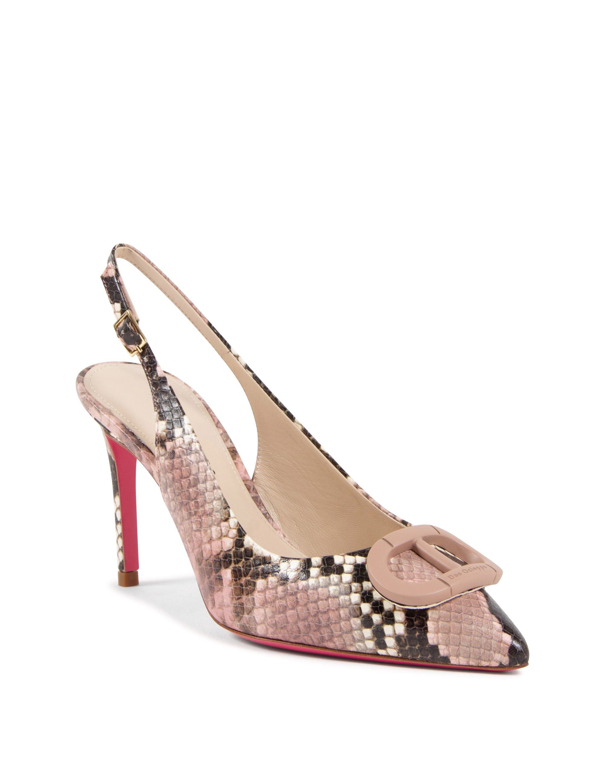Slingback con logo in pitone color carne