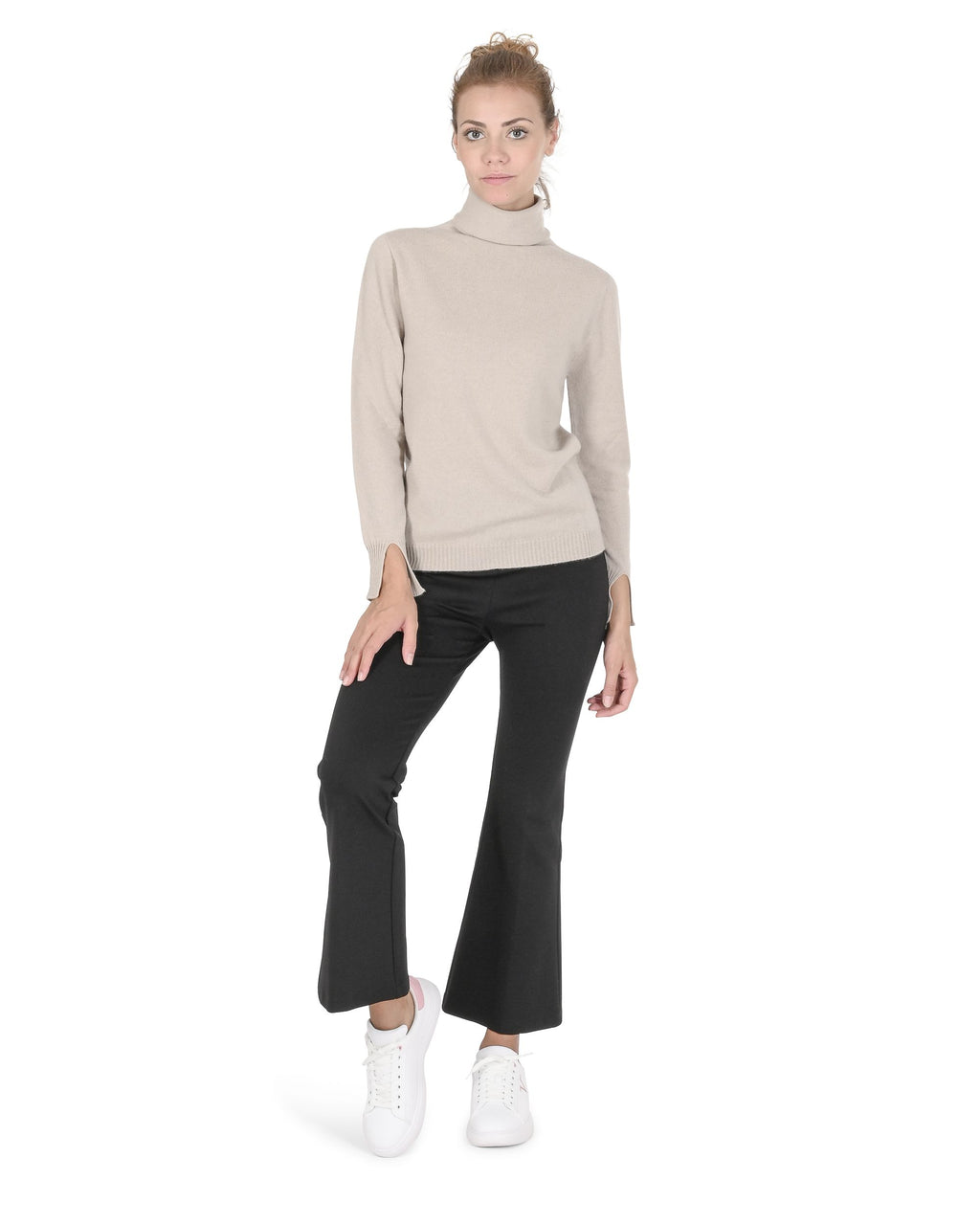 Maglione dolcevita da donna in cashmere Crown of Edinburgh COE 0023 TAUPE