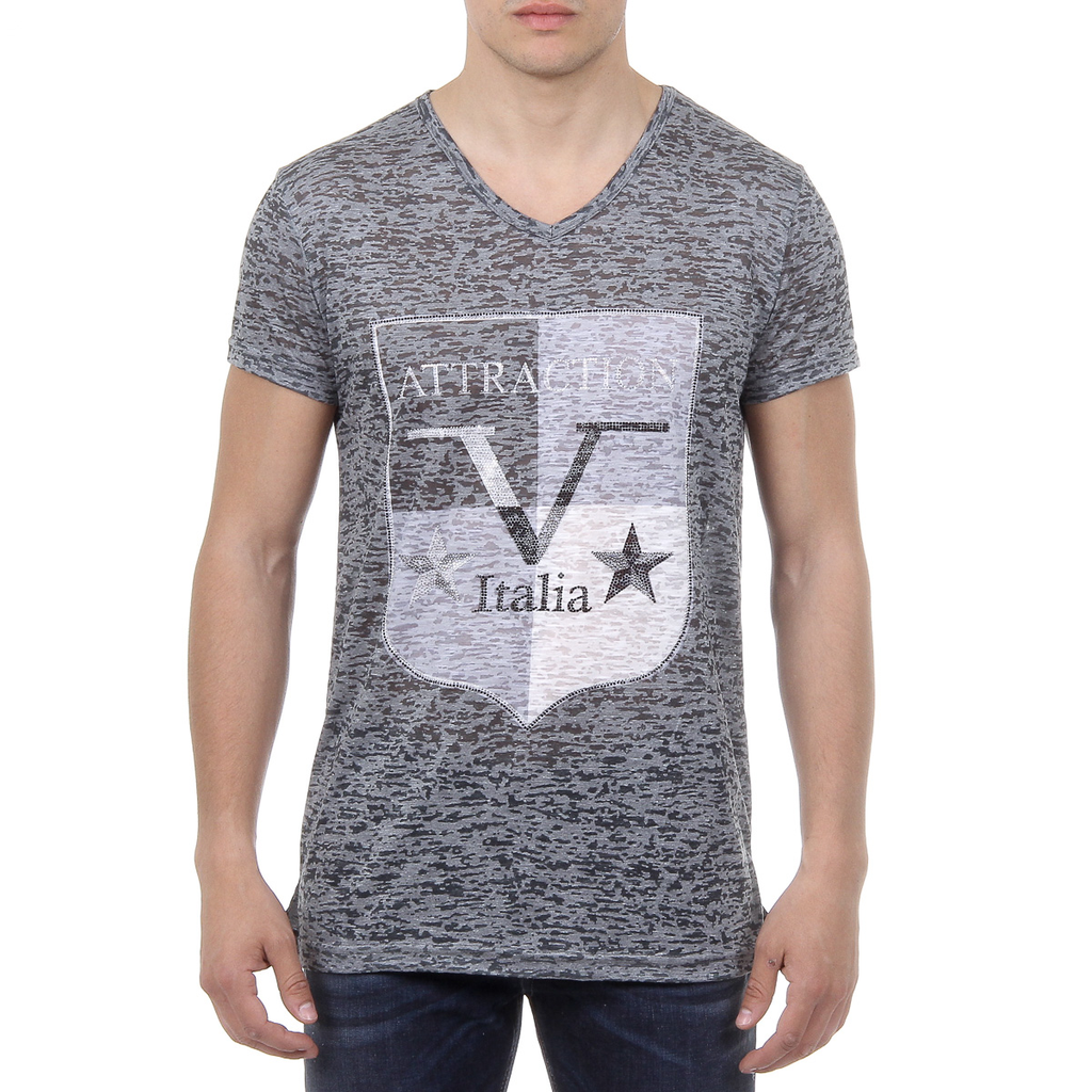 V 1969 Italia T-shirt da uomo a maniche corte con scollo a V, verde scuro ALEXANDER