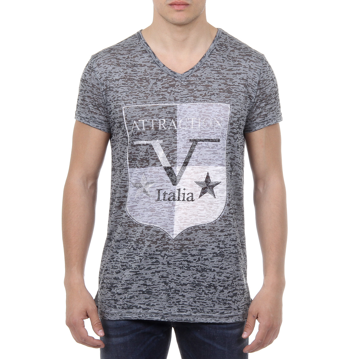 V 1969 Italia T-shirt da uomo a maniche corte con scollo a V, verde scuro ALEXANDER