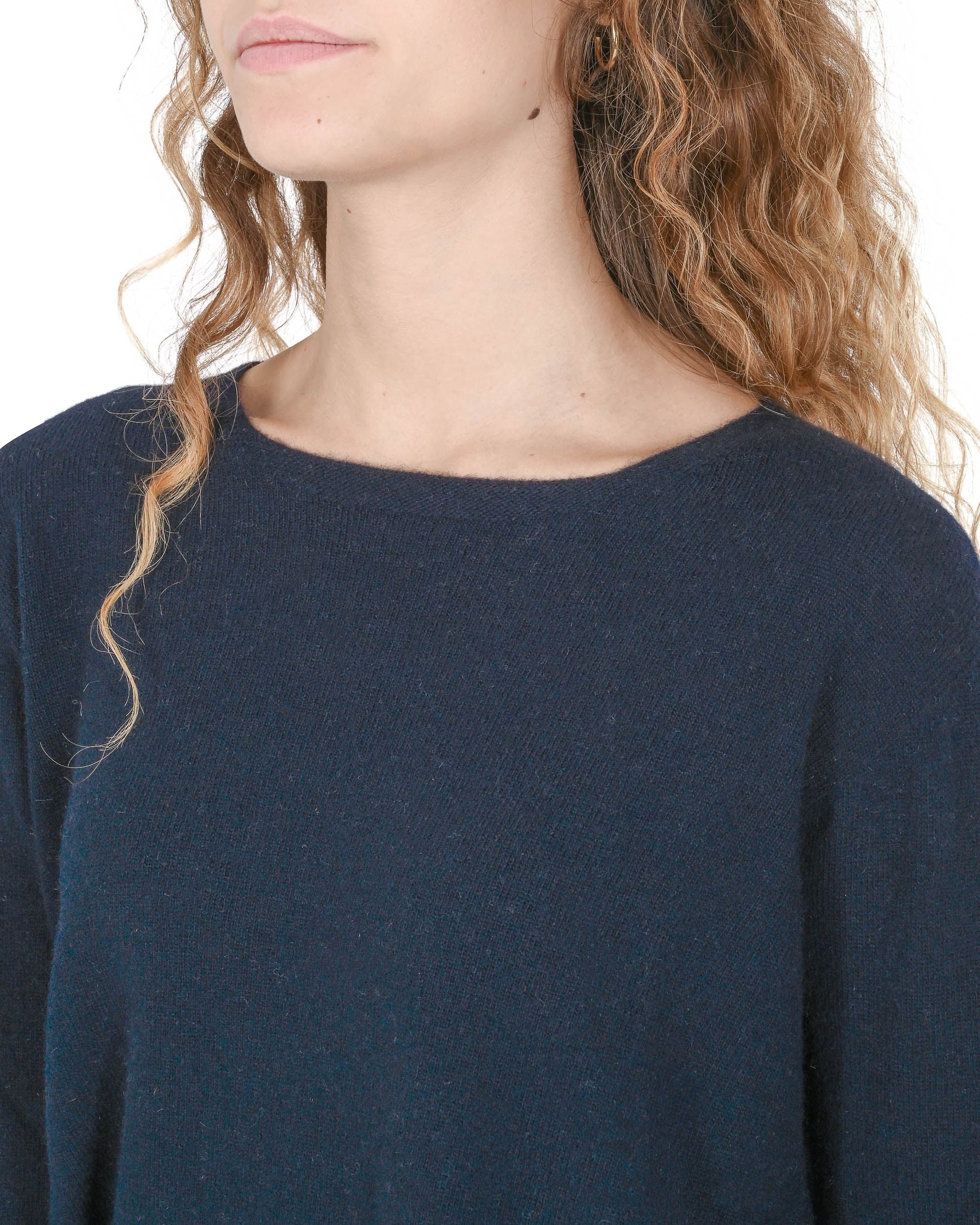 Maglione da donna in cashmere con scollo quadrato Crown of Edinburgh COE 006 BLU NAVY