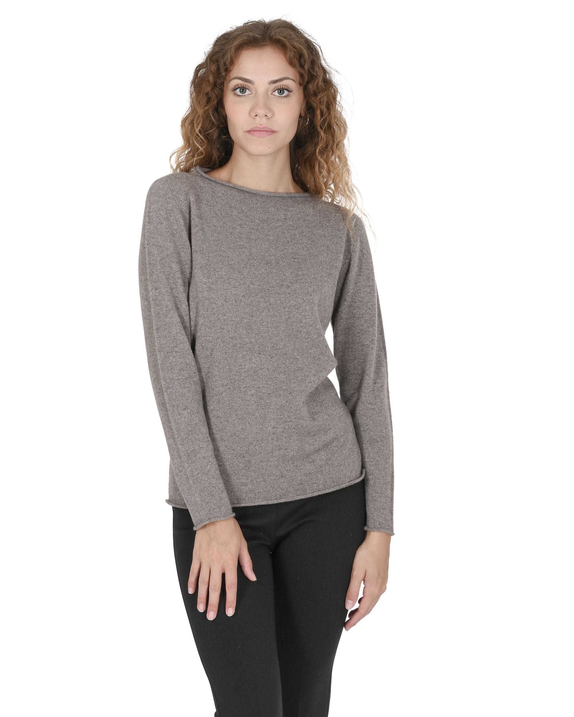 Maglione da donna con scollo a barca in cashmere Crown of Edinburgh COE 0025 TAUPE