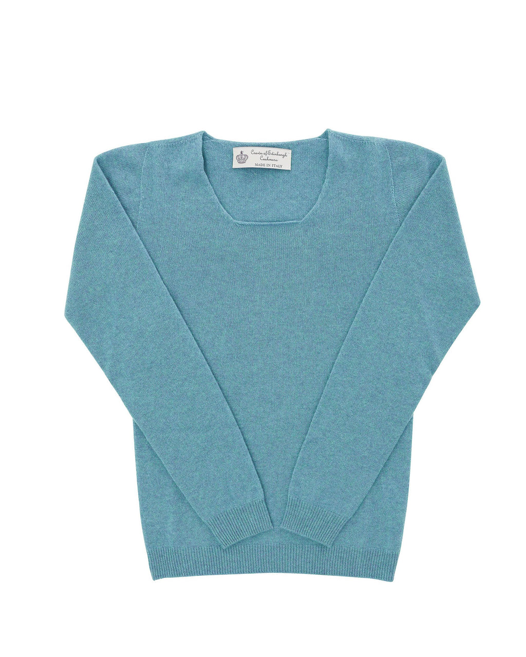 Maglione da donna in cashmere con scollo quadrato Crown of Edinburgh COE 0024 TURCHESE