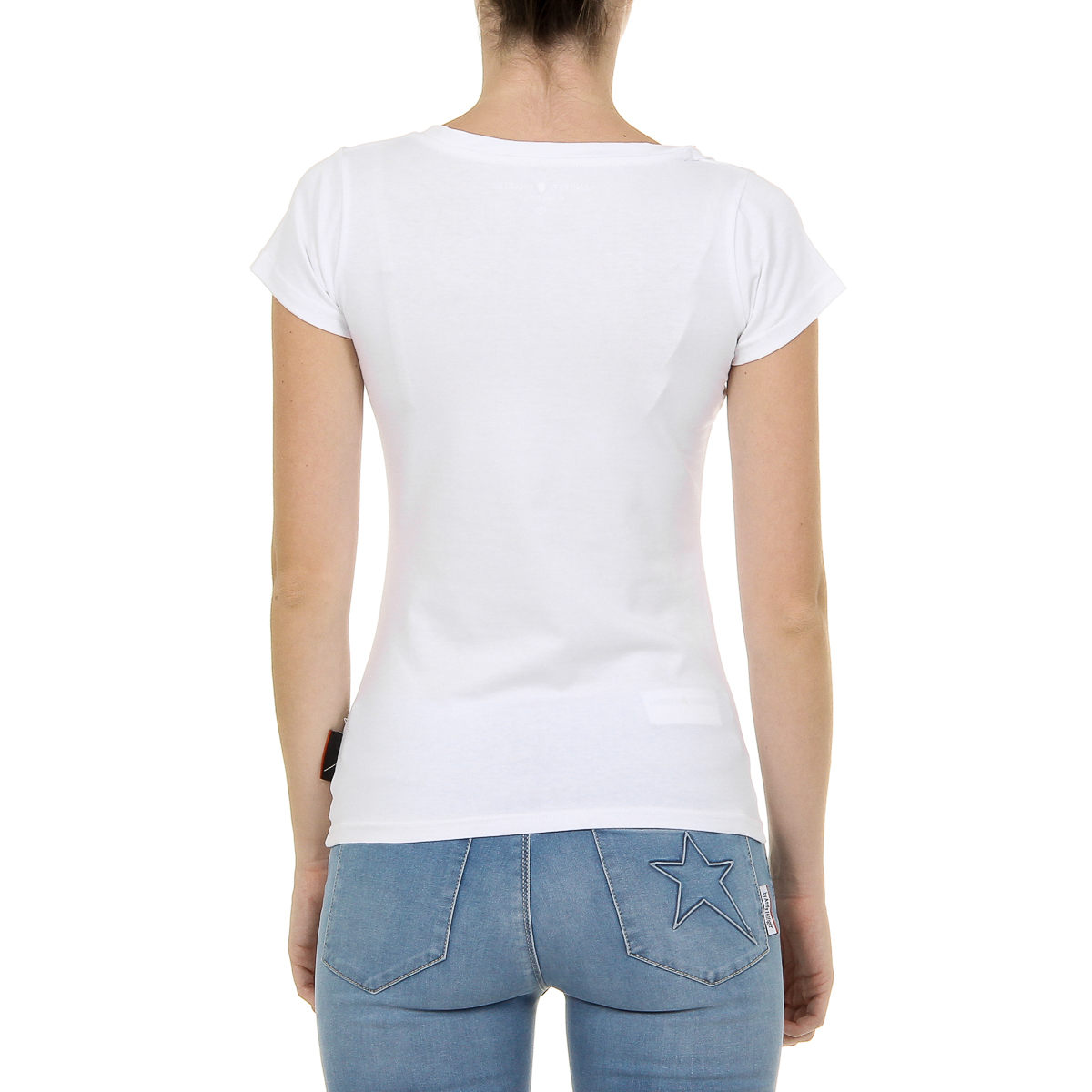 Andrew Charles T-shirt da donna a maniche corte con scollo a V, bianca TAPIWA