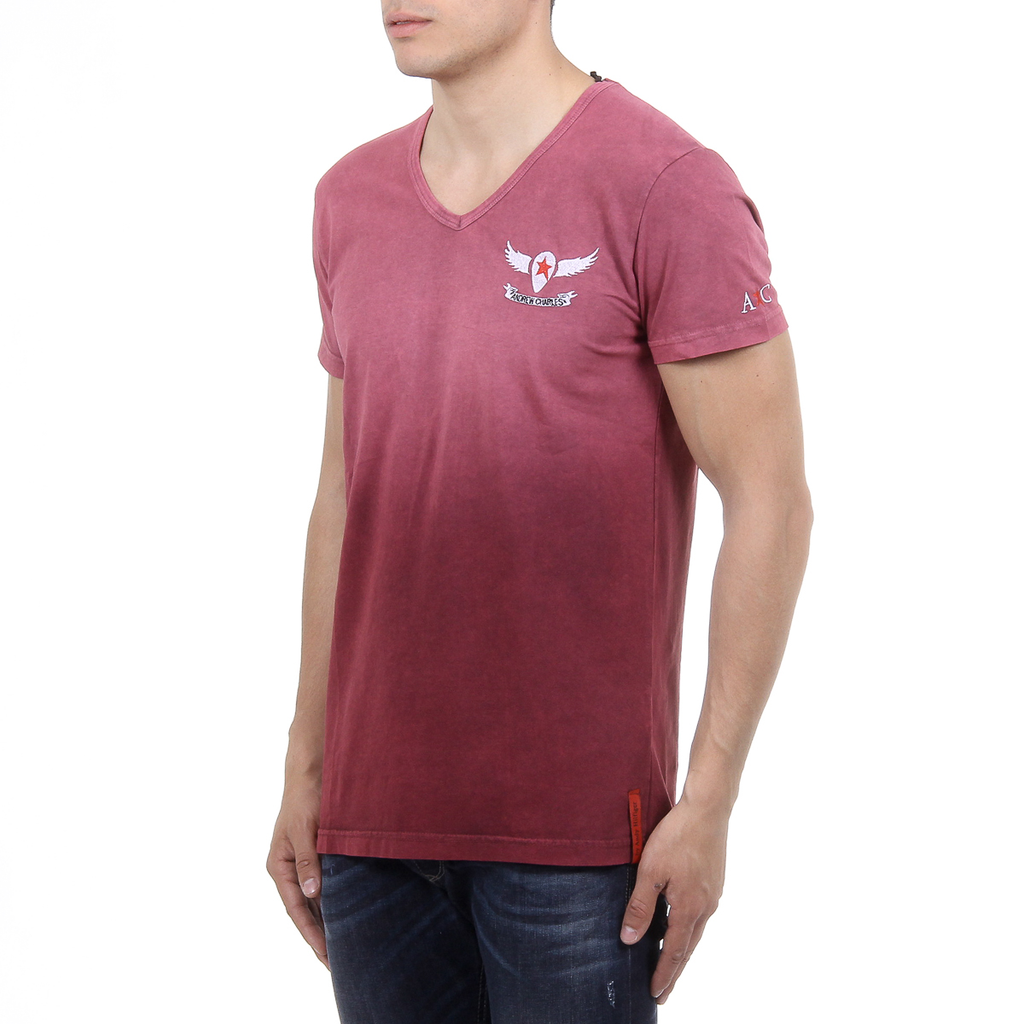 Andrew Charles T-shirt da uomo a maniche corte con scollo a V Bordeaux ELI