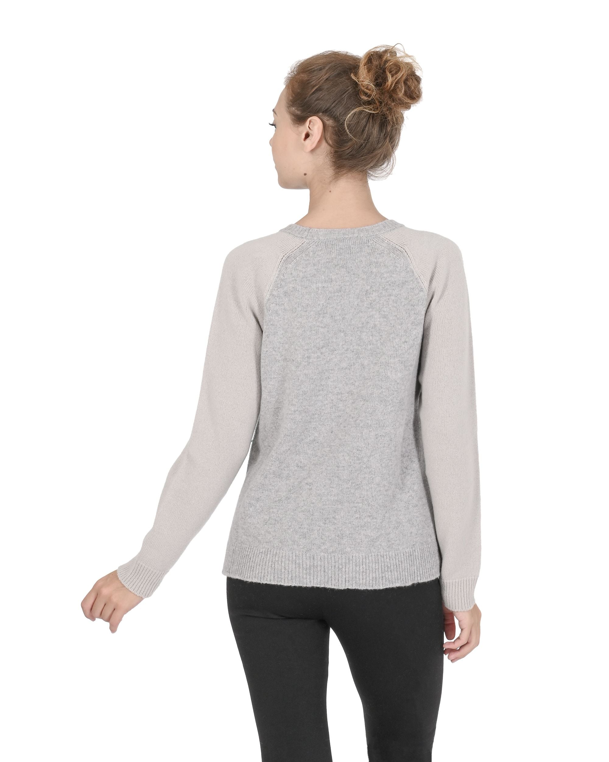 Maglione girocollo da donna in cashmere Crown of Edinburgh COE 0016 VERDE/CREMA