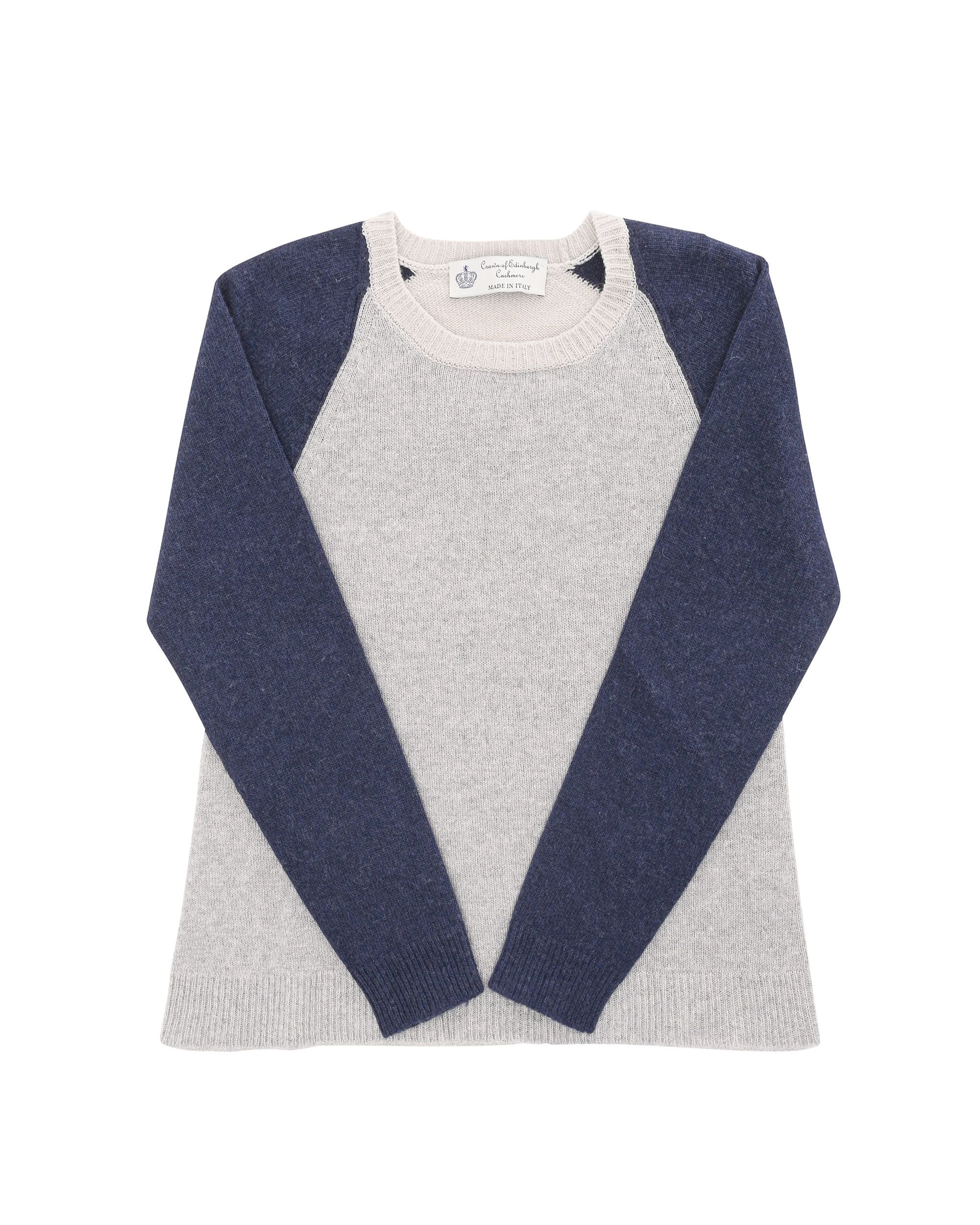 Maglione girocollo da donna in cashmere Crown of Edinburgh COE 0016 CREMA/BLU
