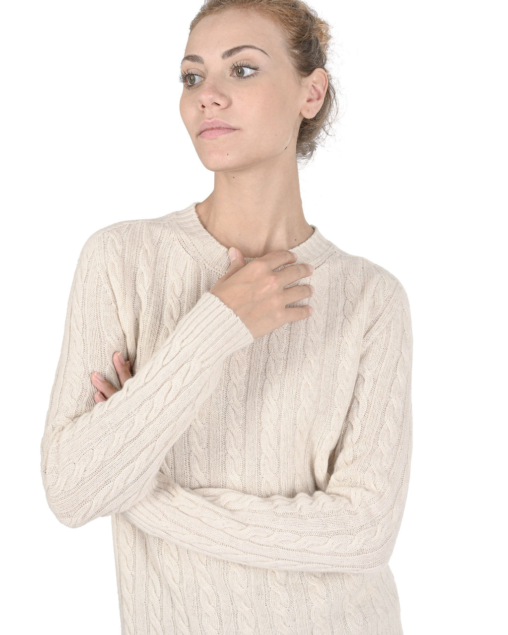 Maglione girocollo da donna in cashmere Crown of Edinburgh COE 0033 CREMA