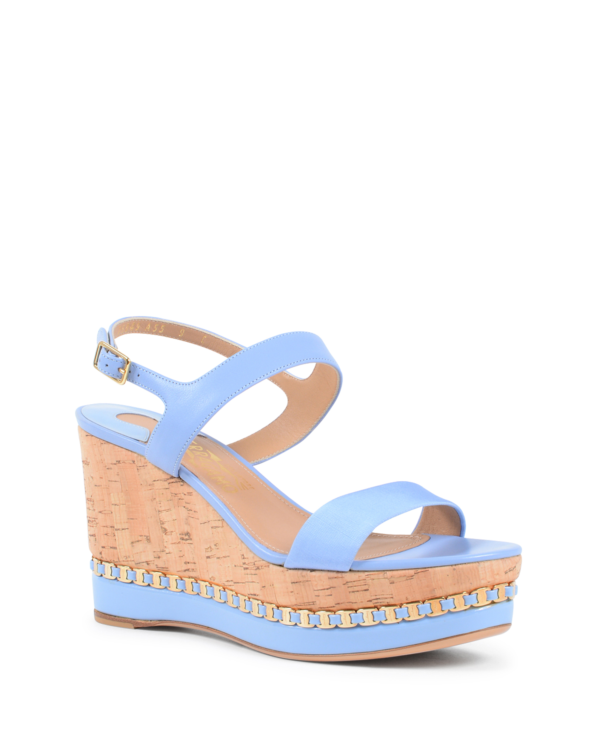 Sandalo con zeppa da donna Salvatore Ferragamo Azzurro MOLLIE