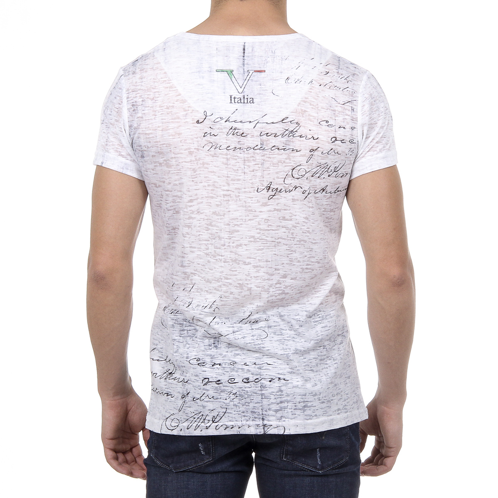 V 1969 Italia T-shirt da uomo a maniche corte con scollo a V, bianca JACOB