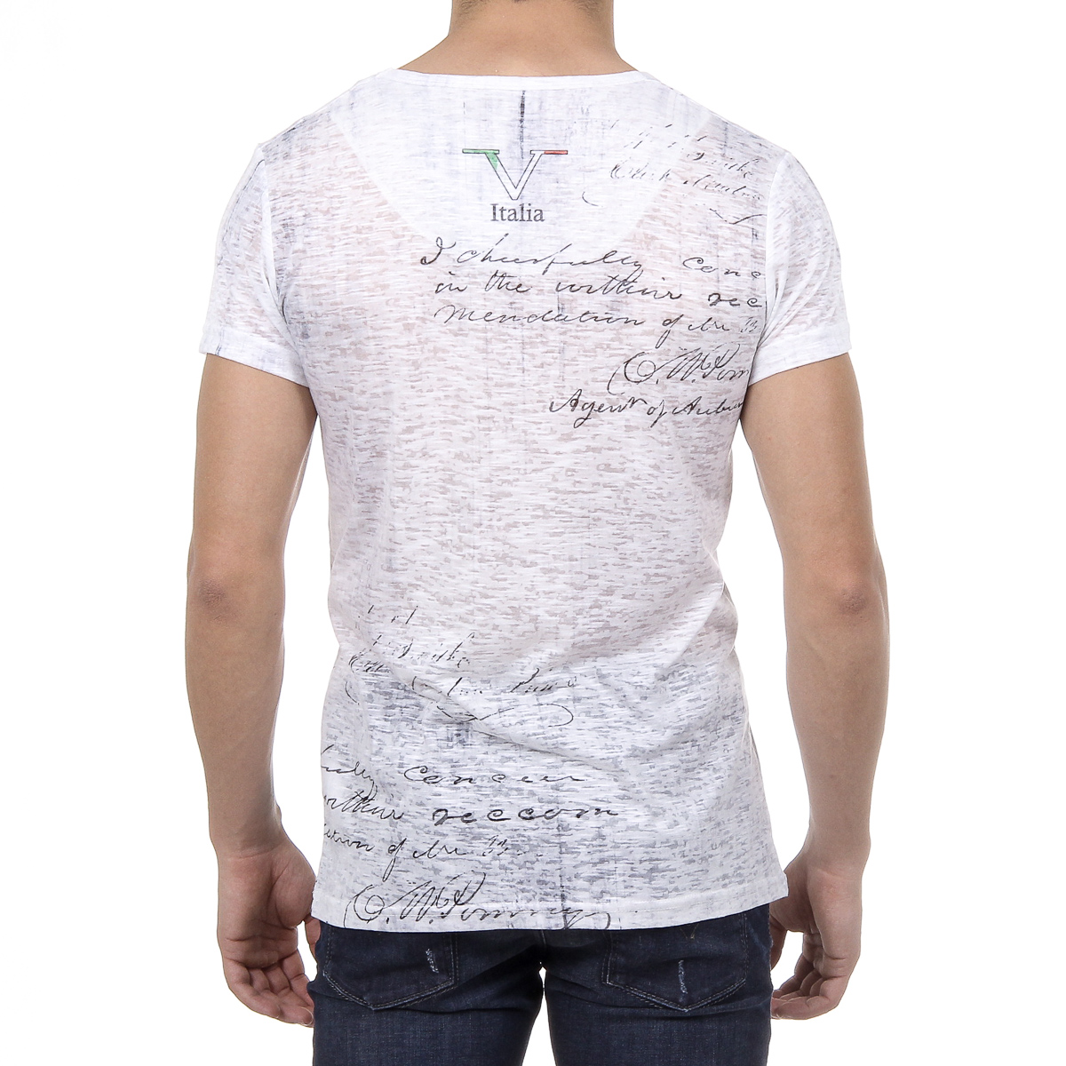V 1969 Italia T-shirt da uomo a maniche corte con scollo a V, bianca JACOB